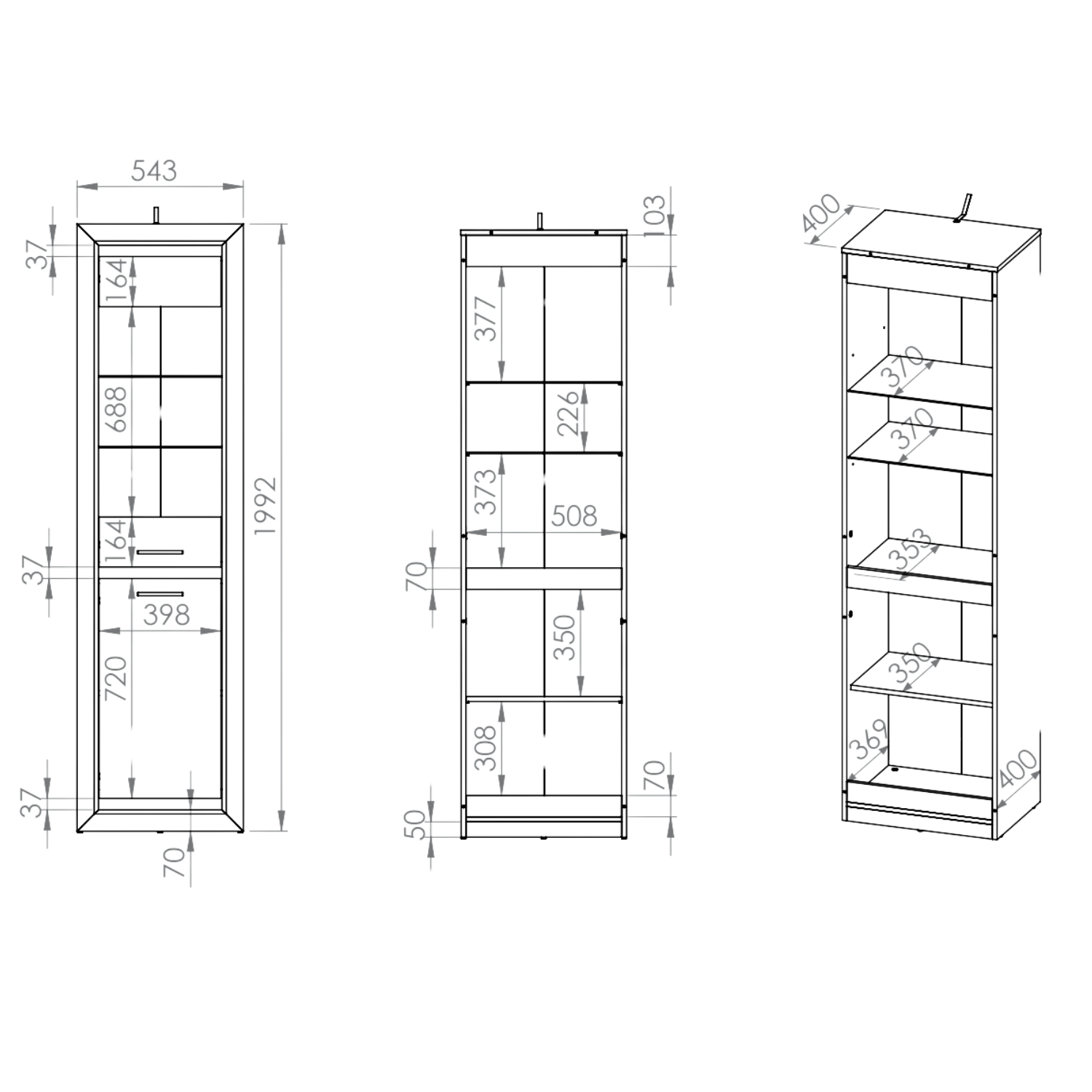 Vitrine Moderne en Chêne de Lefkas et Noir – Avec Éclairage LED (en option) et Fonction d’assemblage droite/gauche - Decora Home