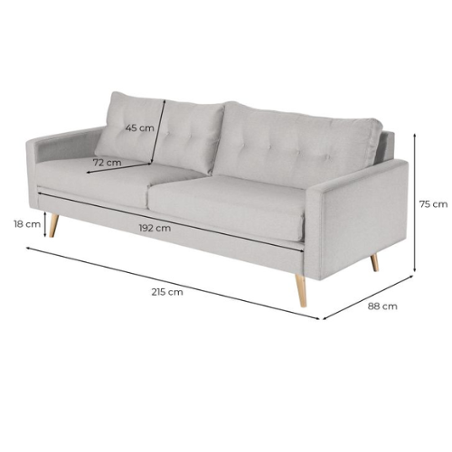 Canapé droit 3 places scandinave convertible en tissu