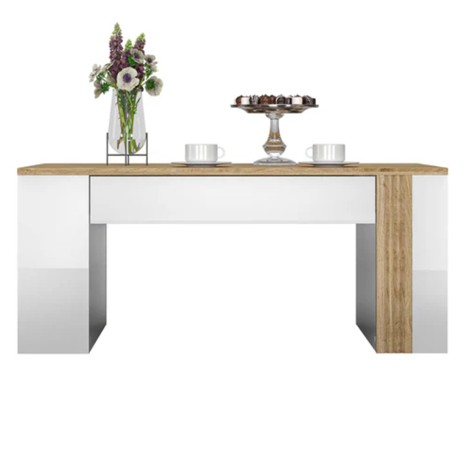 Table Basse Moderne en Chêne Castello et MDF Blanc Brillant