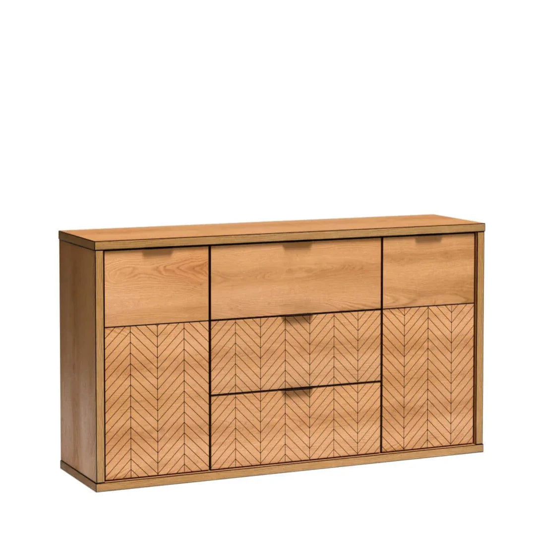 Commode Spacieuse en Chêne Caramel avec Tiroirs et Armoires|Promo exclusive|Decora Home