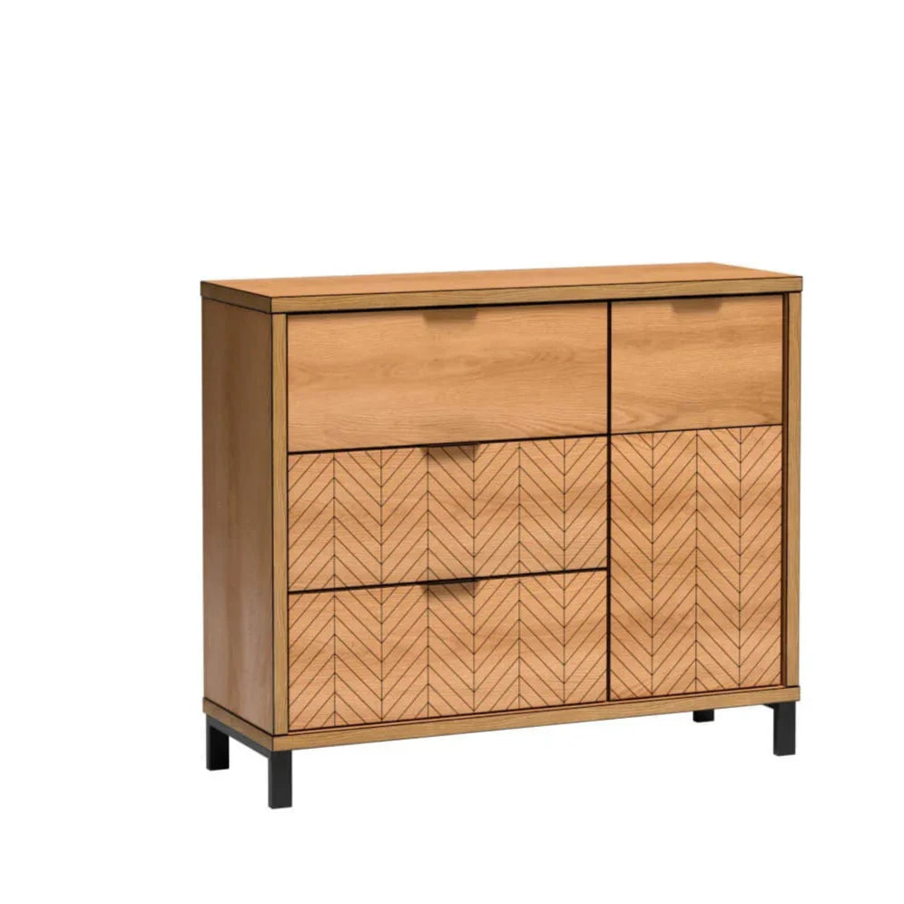 Commode, Buffet Fonctionnelle en Chêne Caramel avec Tiroirs et Armoire - Decora Home