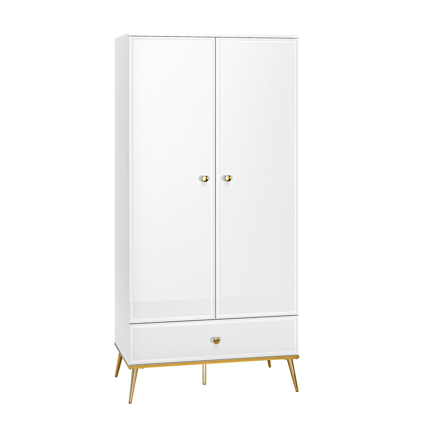 Garde Robe en Bois Blanc Laqué Brillant avec Pieds Dorés|Offre Spéciale|Decora Home