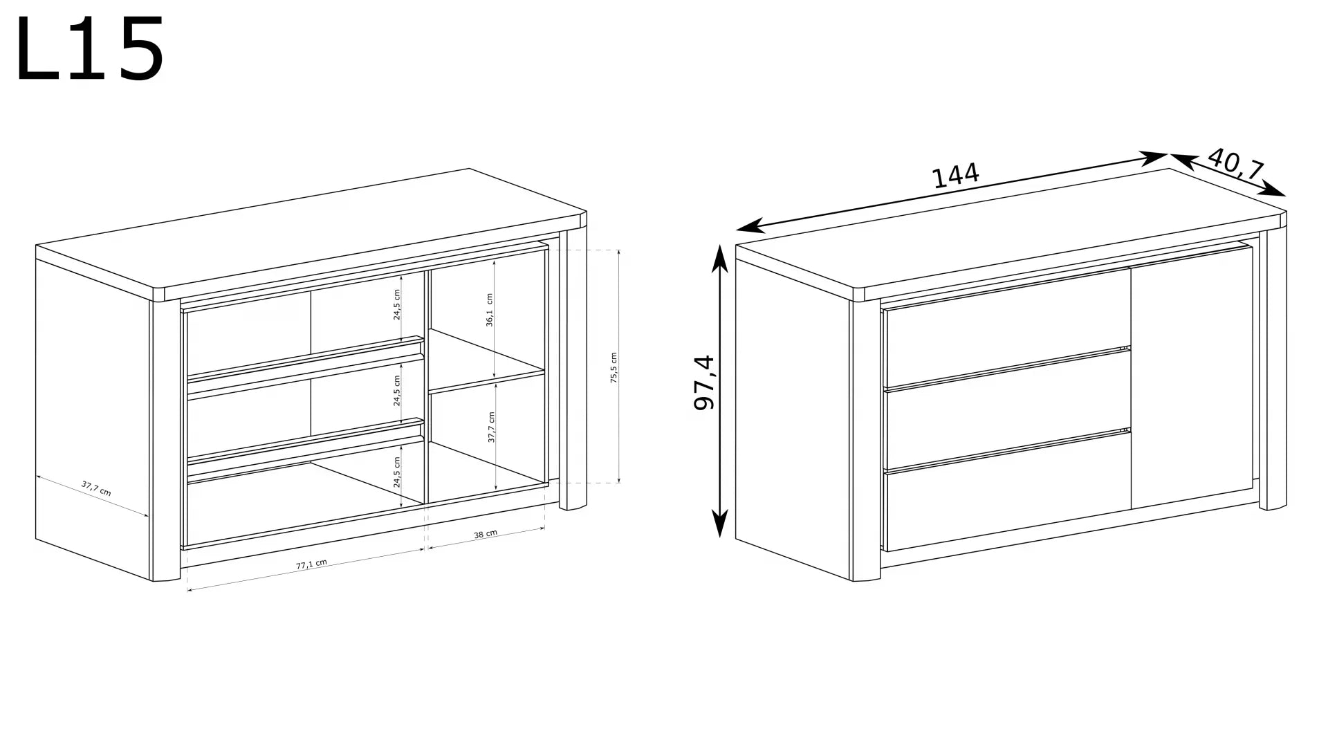 Commode, Buffet avec trois tiroirs spacieux - Decora Home
