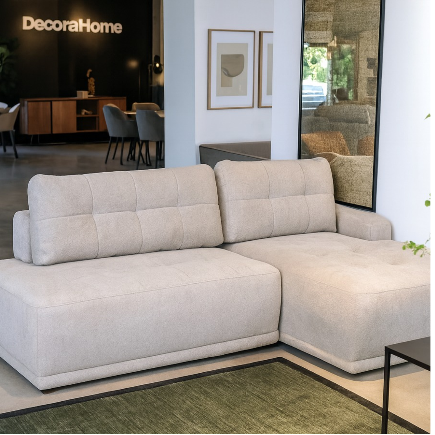 Canapé d’angle droit extensible avec rangement – 283 cm – Beige clair