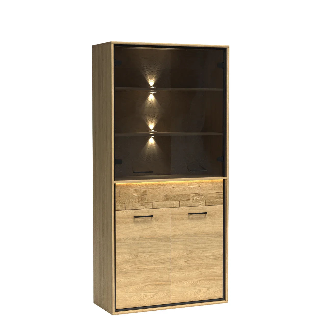 Vitrine en bois de hickory naturel avec deux portes en verre trempé fumé - Decora Home