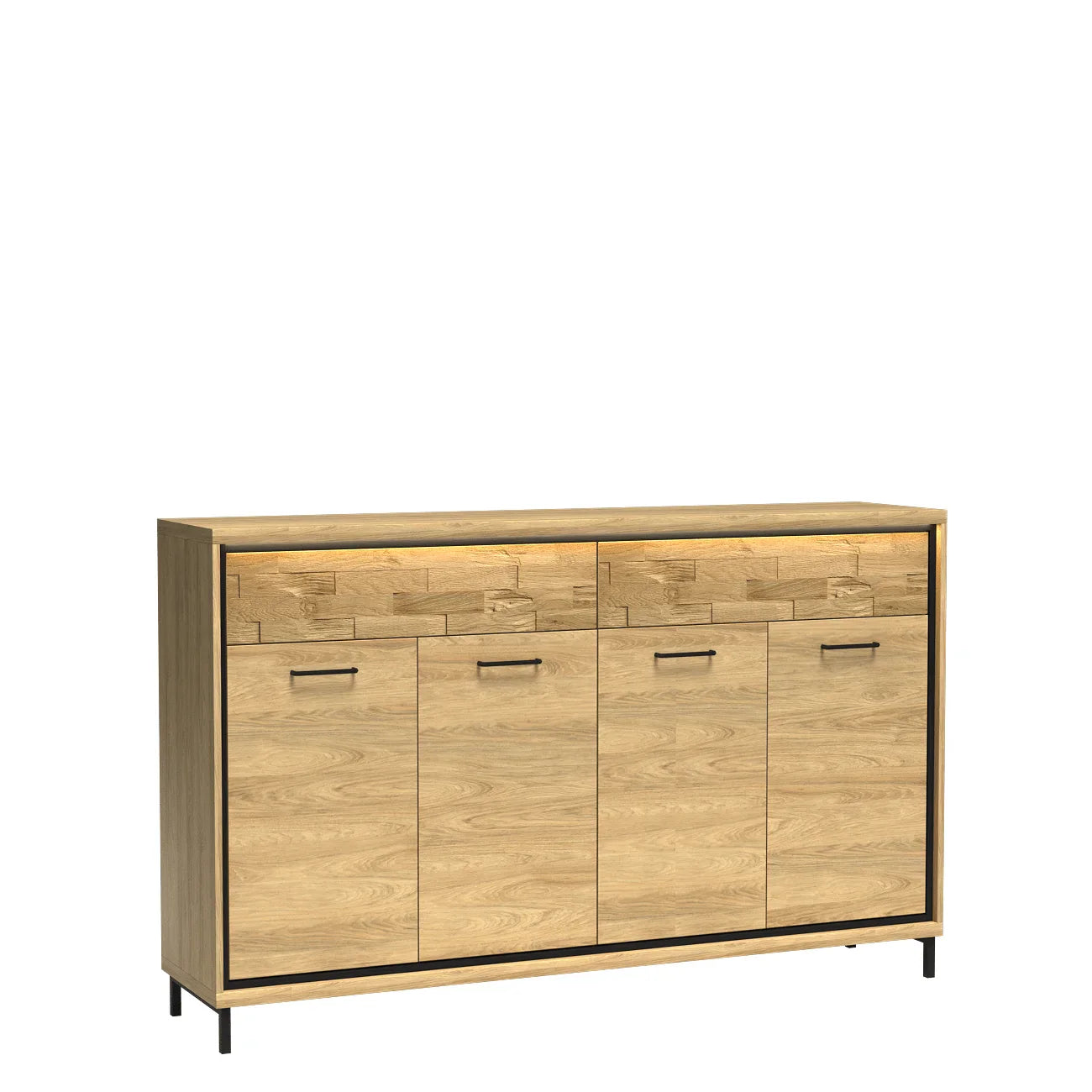 Grande Commode, Buffet Spacieuse en Hickory Naturel – 177 cm de Large avec Deux Armoires à Doubles Portes et Étagères de Rangement - Decora Home