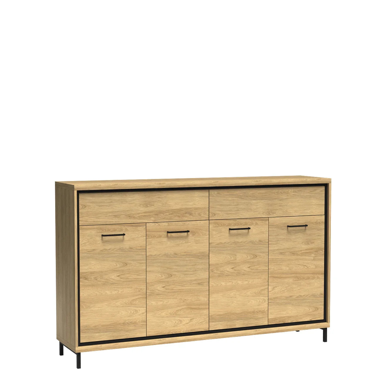 Grande Commode, Buffet Spacieuse en Hickory Naturel – 177 cm de Large avec Deux Armoires à Doubles Portes et Étagères de Rangement - Decora Home