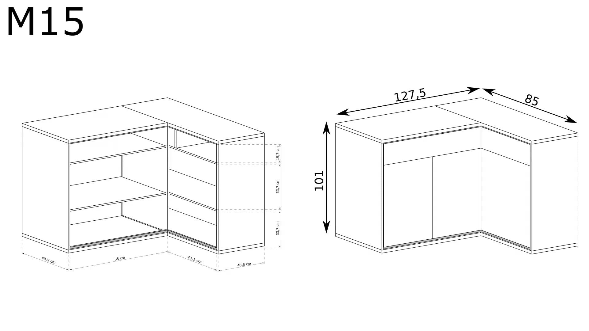 Grande Commode, Buffet d'Angle en Hickory Naturel avec Accessoires Noirs et Éclairage LED - Decora Home