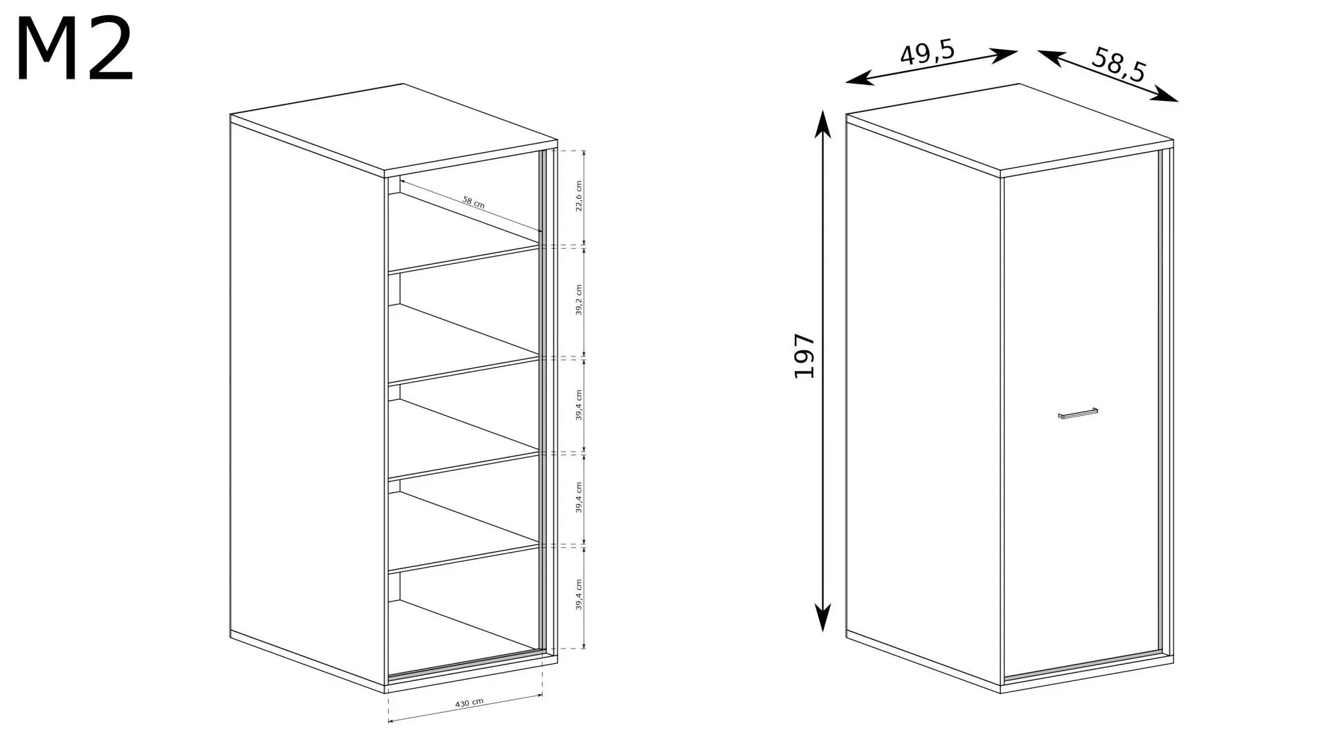 Armoire spacieuse à deux portes avec poignées noires - Decora Home