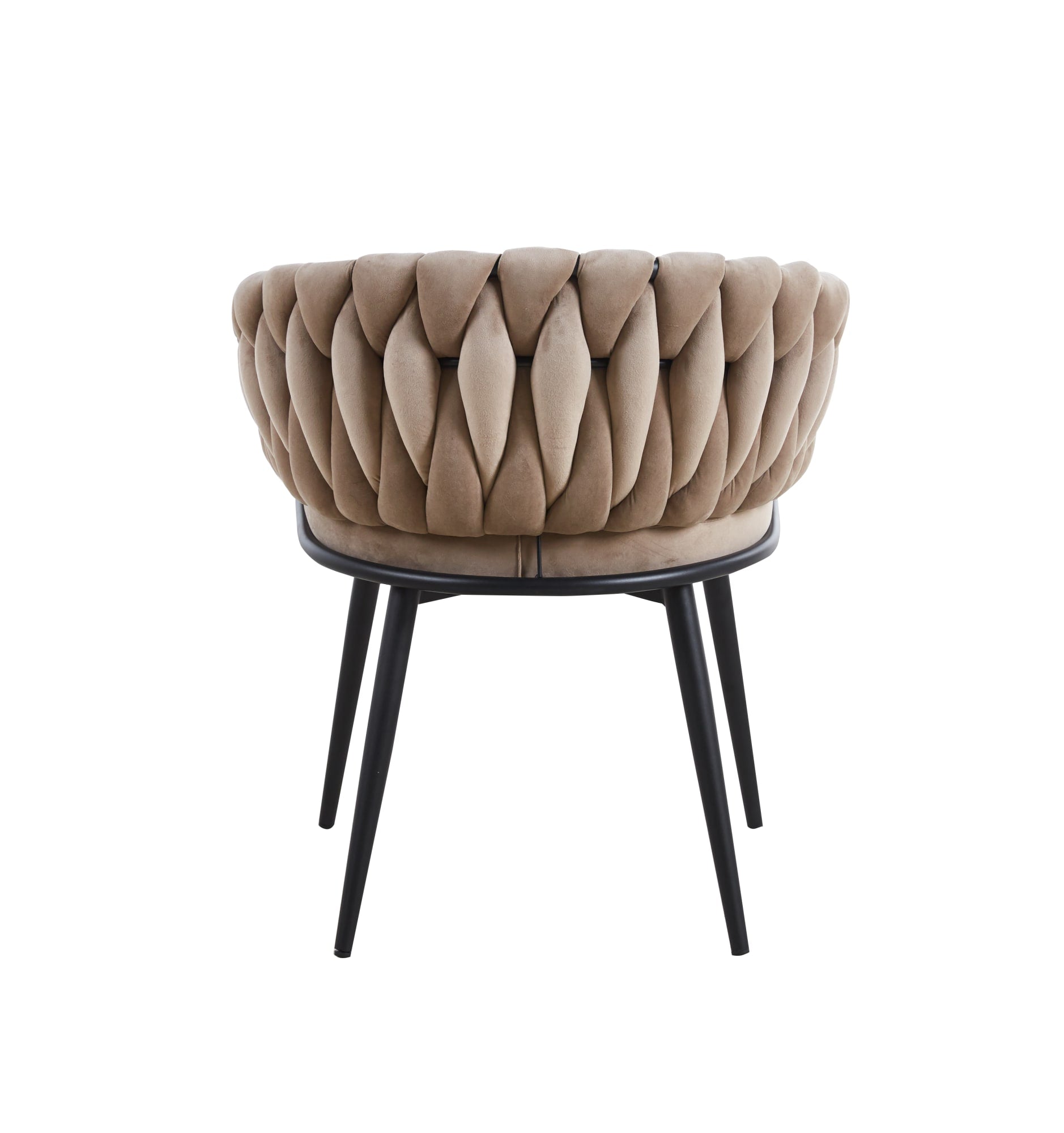 CHAISE AVEC ACCOUDOIR TRESSEE PIED METAL NOIR VELOURS TAUPE