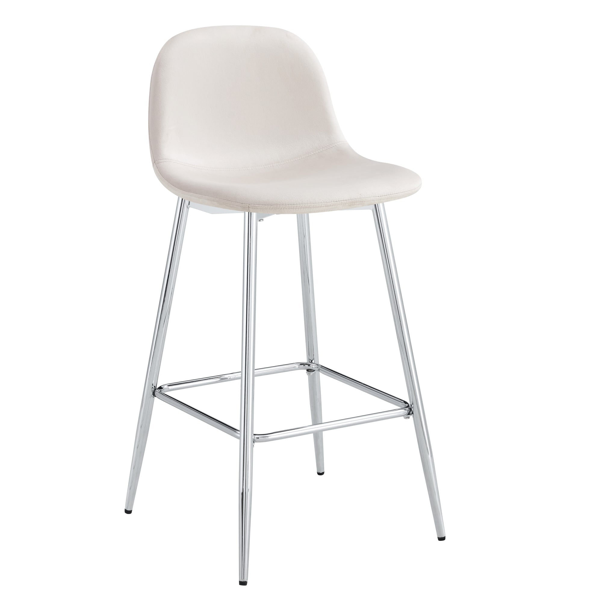 TABOURET DE BAR SCANDINAVE PIED CHROME VELOURS BEIGE