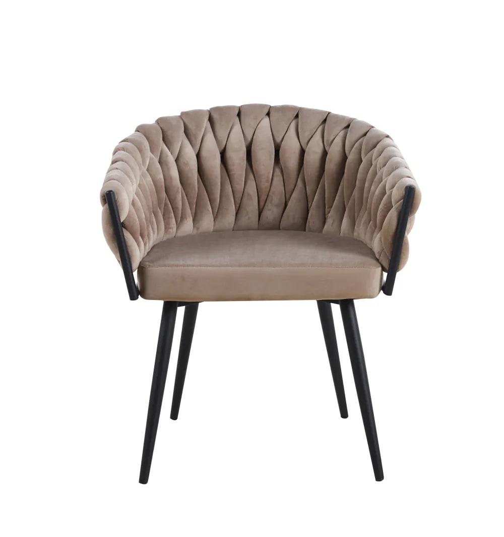 CHAISE AVEC ACCOUDOIR TRESSEE PIED METAL NOIR VELOURS TAUPE