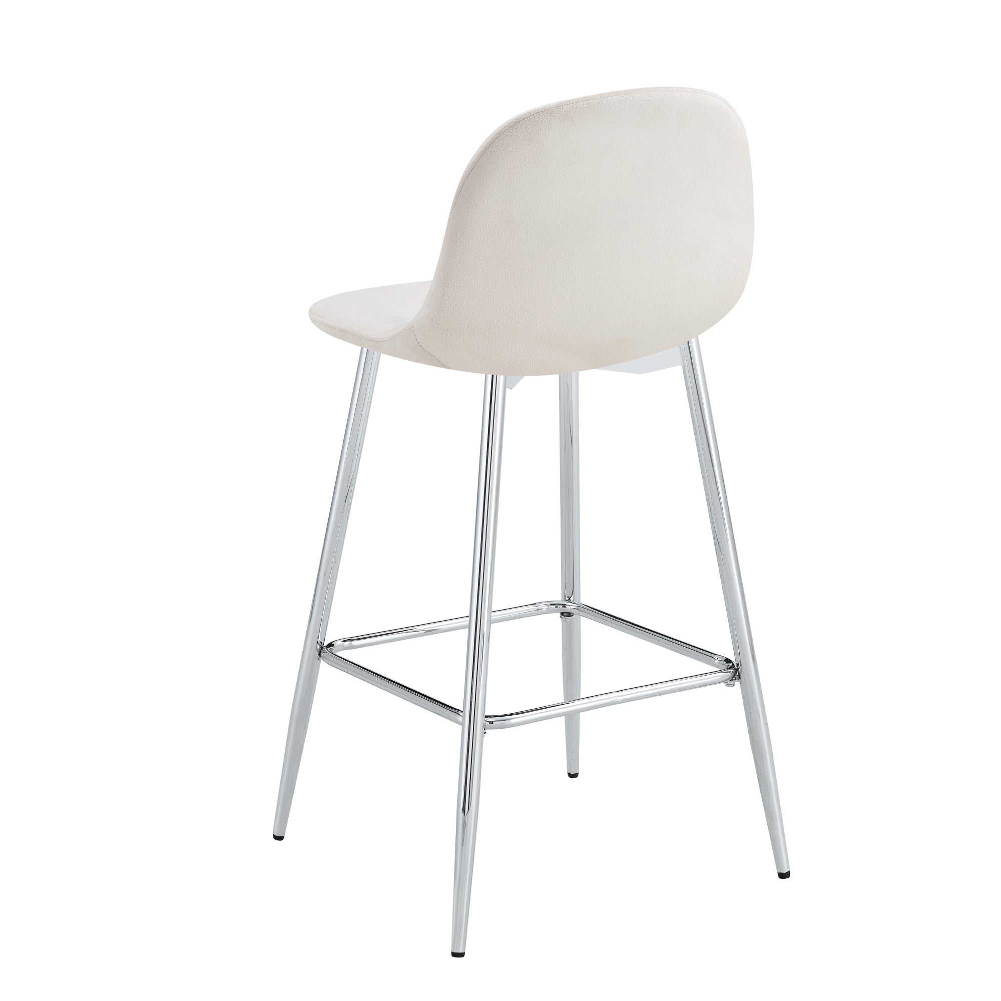 TABOURET DE BAR SCANDINAVE PIED CHROME VELOURS BEIGE