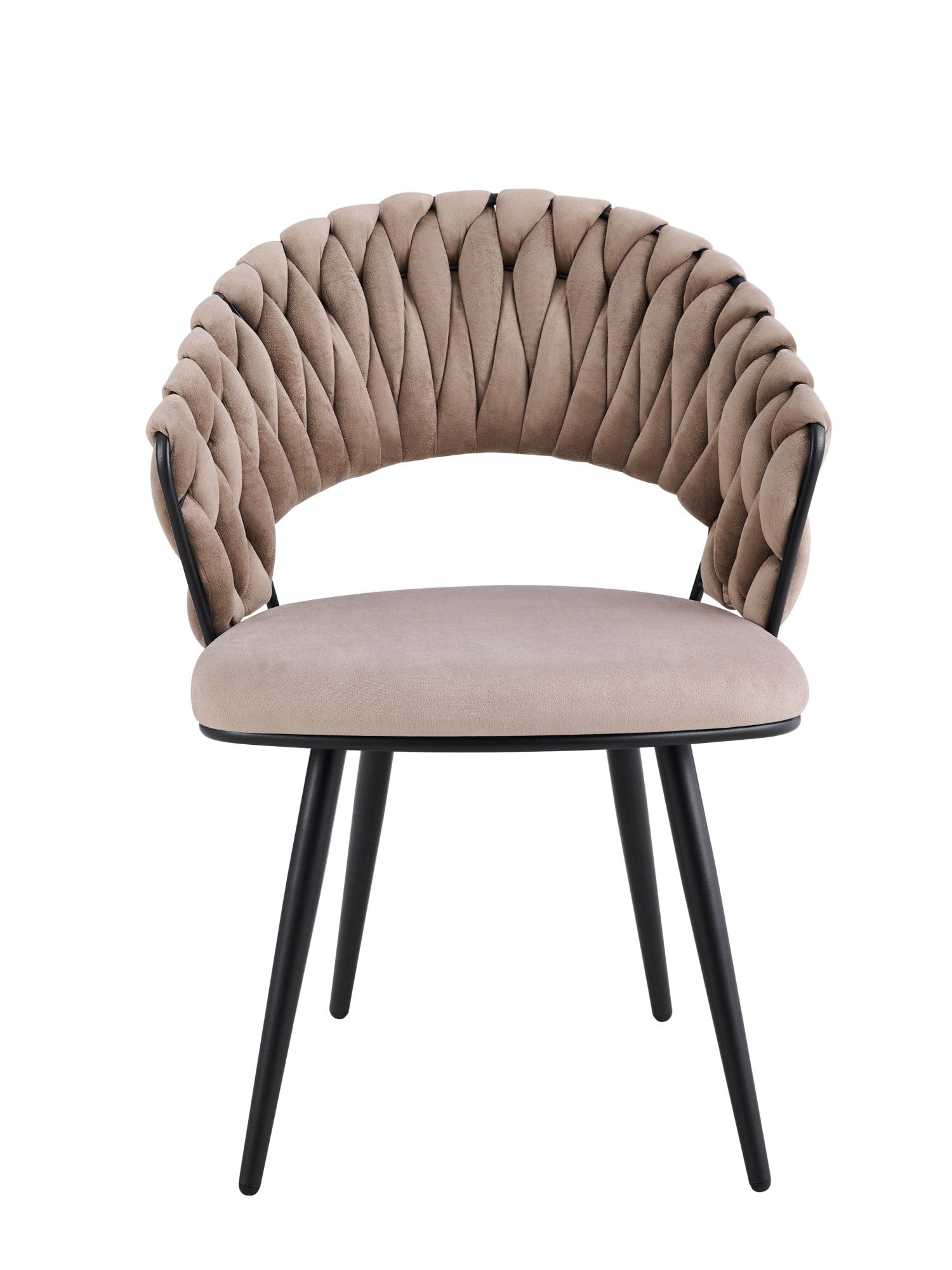 CHAISE CAROLINA PIEDS METAL NOIR VELOURS TAUPE