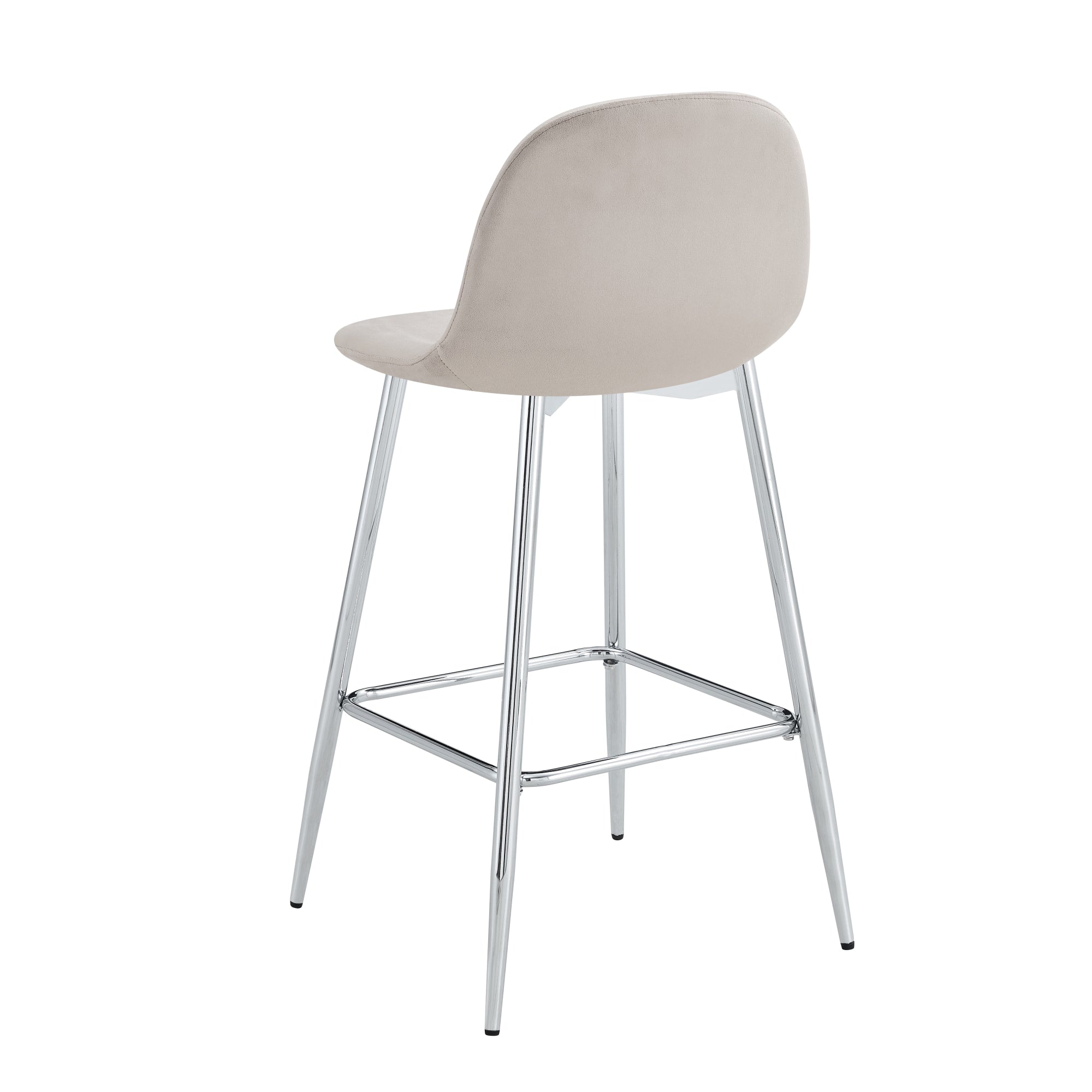 TABOURET DE BAR SCANDINAVE PIED CHROME VELOURS TAUPE