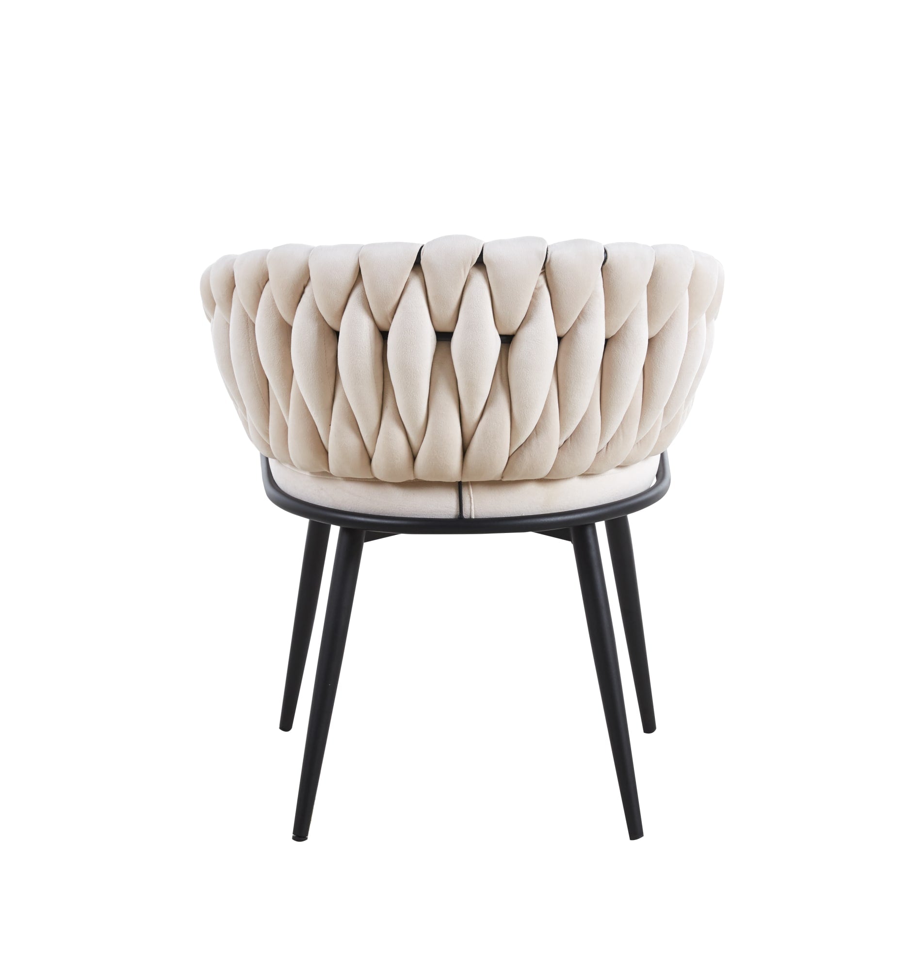 CHAISE AVEC ACCOUDOIR TRESSEE PIED METAL NOIR VELOURS BEIGE
