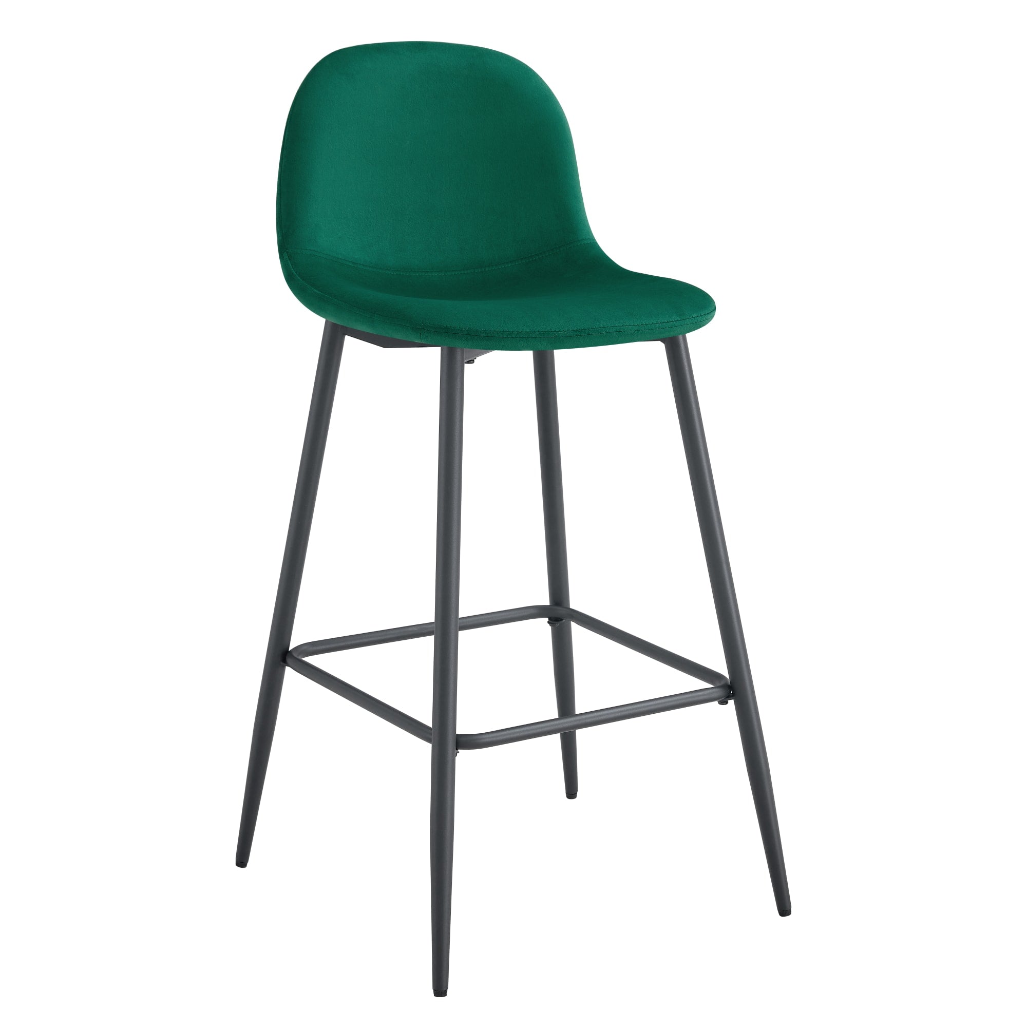 TABOURET DE BAR SCANDINAVE PIED METAL NOIR VELOURS VERT SAPIN