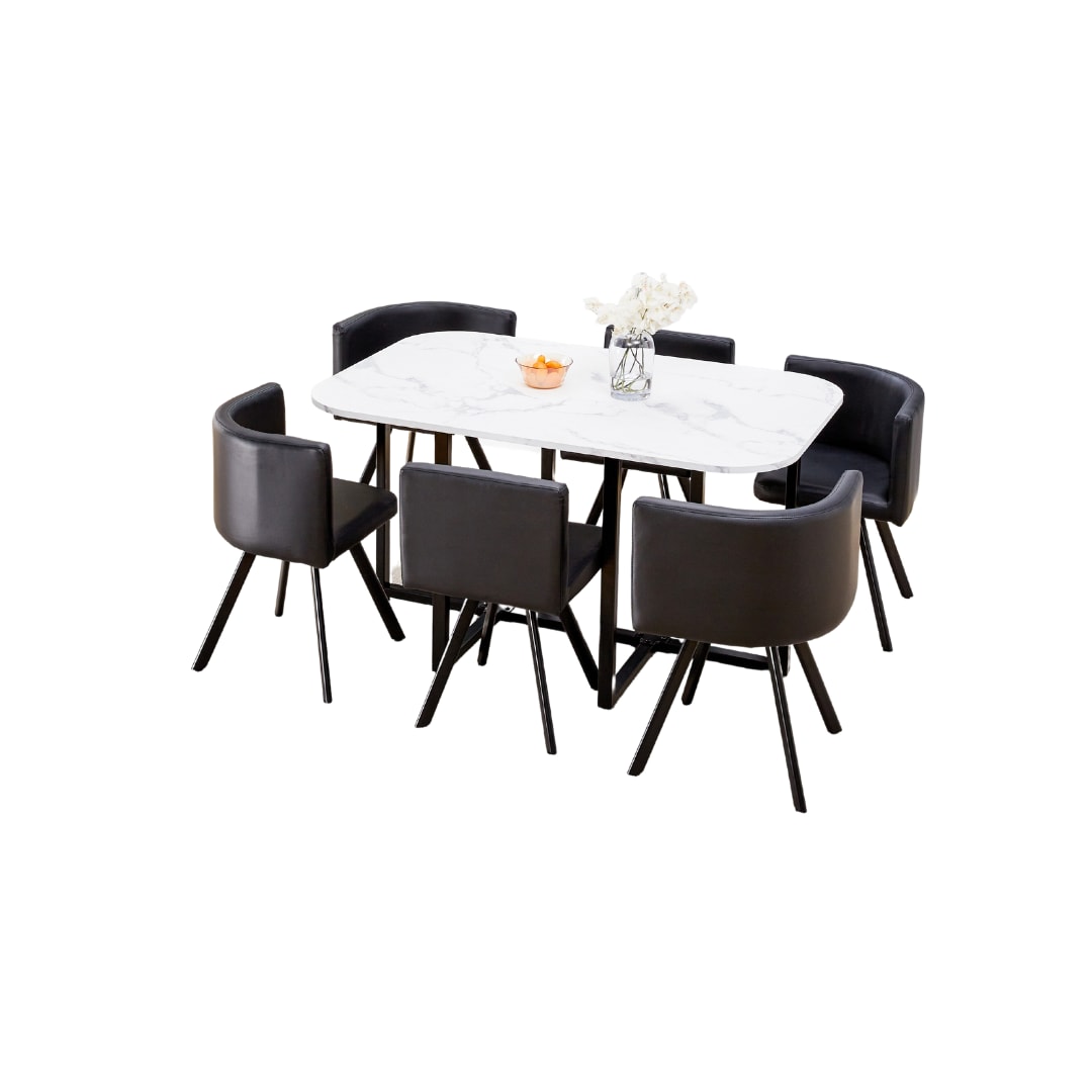TABLE REPAS VENDOME MARBRE AVEC 6 CHAISES 140x90x75 cm