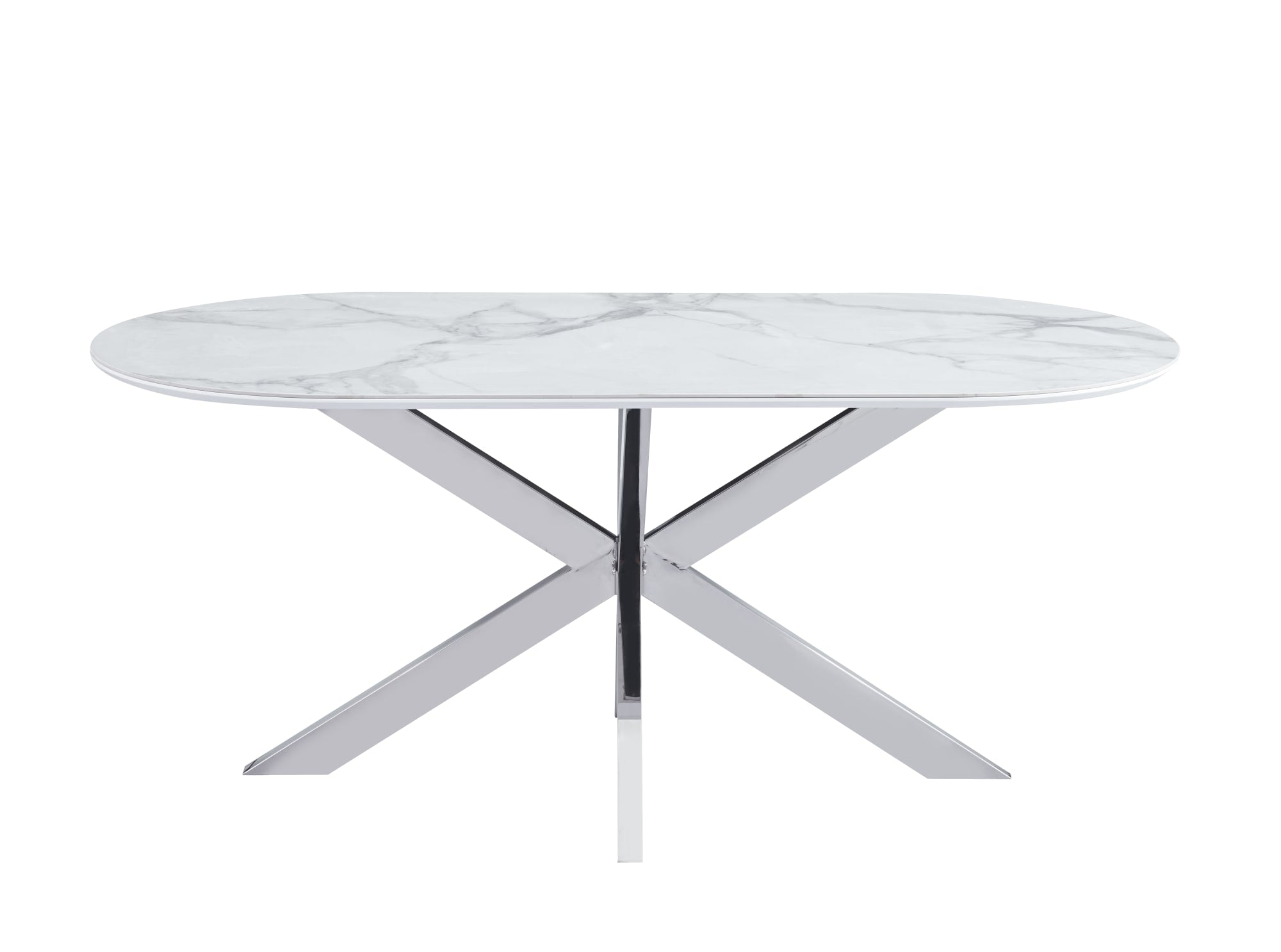 TABLE REPAS MANON PIED CHROME PLATEAU CERAMIQUE MARBRE BLANC 180x90cm