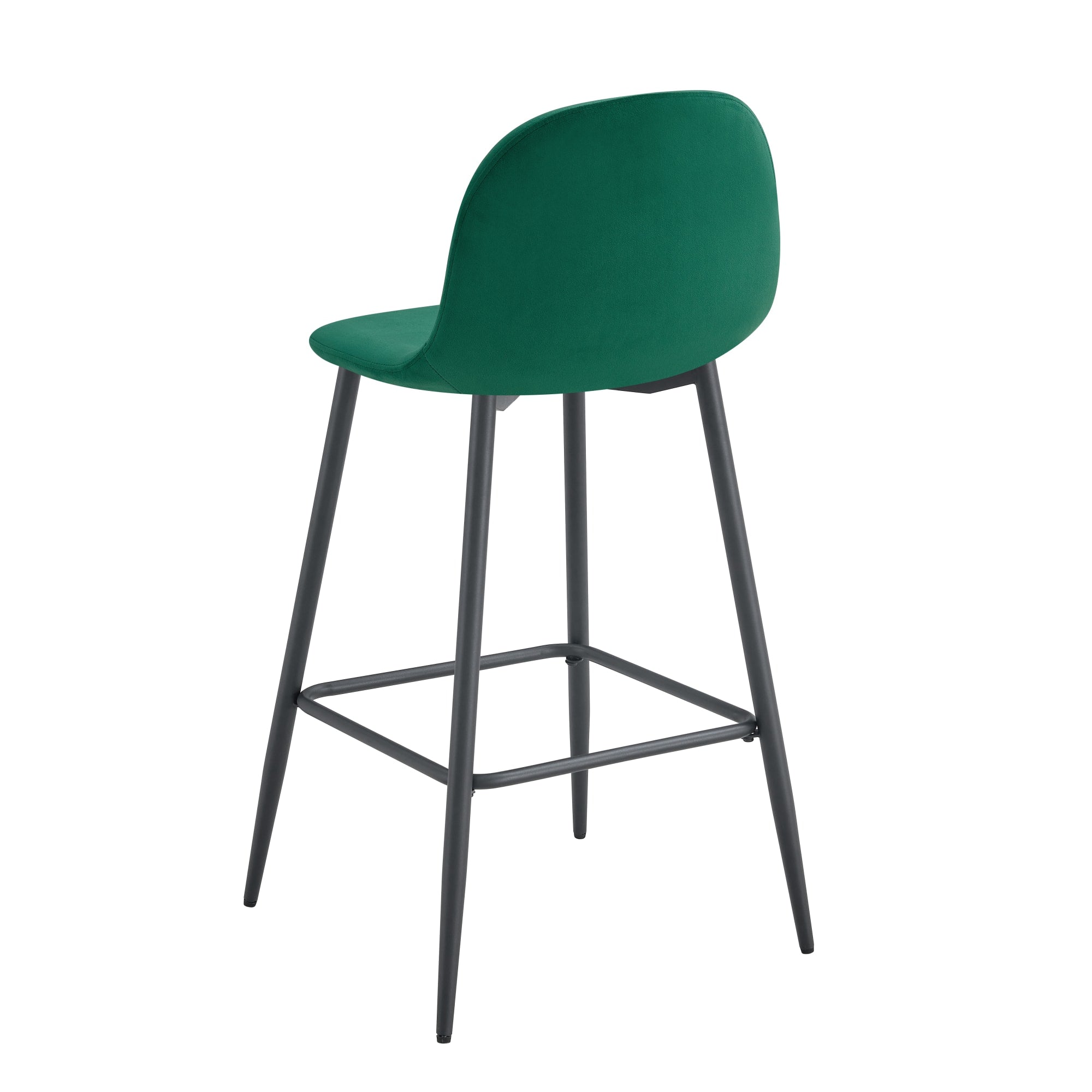 TABOURET DE BAR SCANDINAVE PIED METAL NOIR VELOURS VERT SAPIN