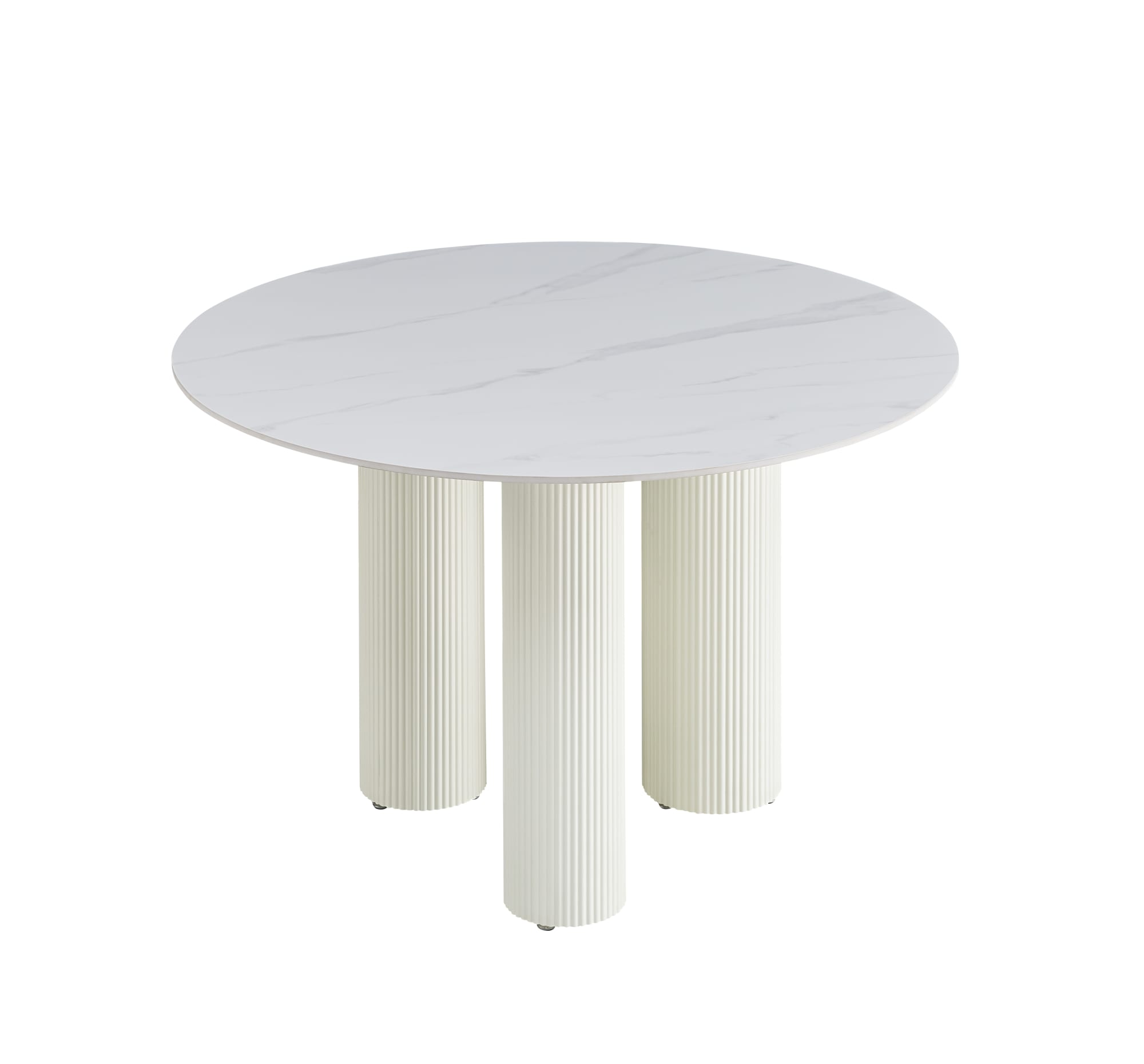 TABLE REPAS ANAÏS PIEDS BEIGE PLATEAU CERAMIQUE MARBRE BLANC 120CM