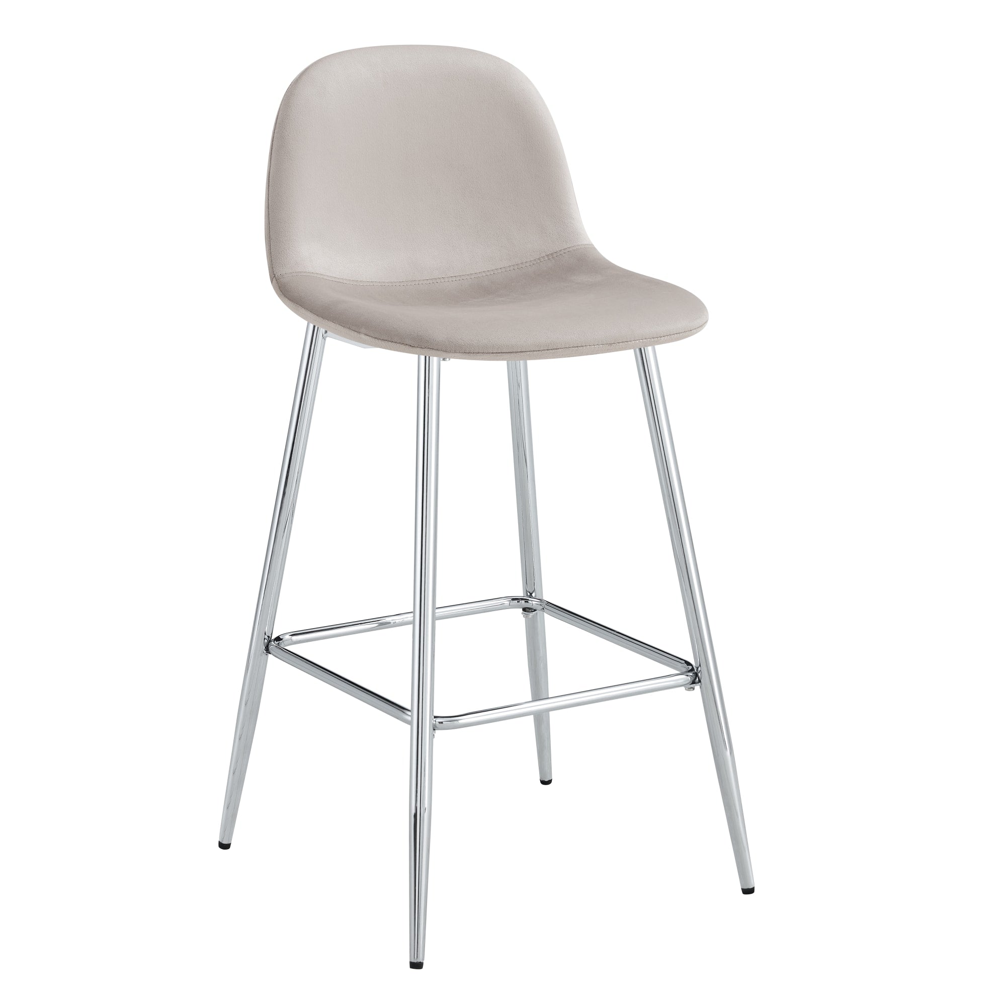 TABOURET DE BAR SCANDINAVE PIED CHROME VELOURS TAUPE