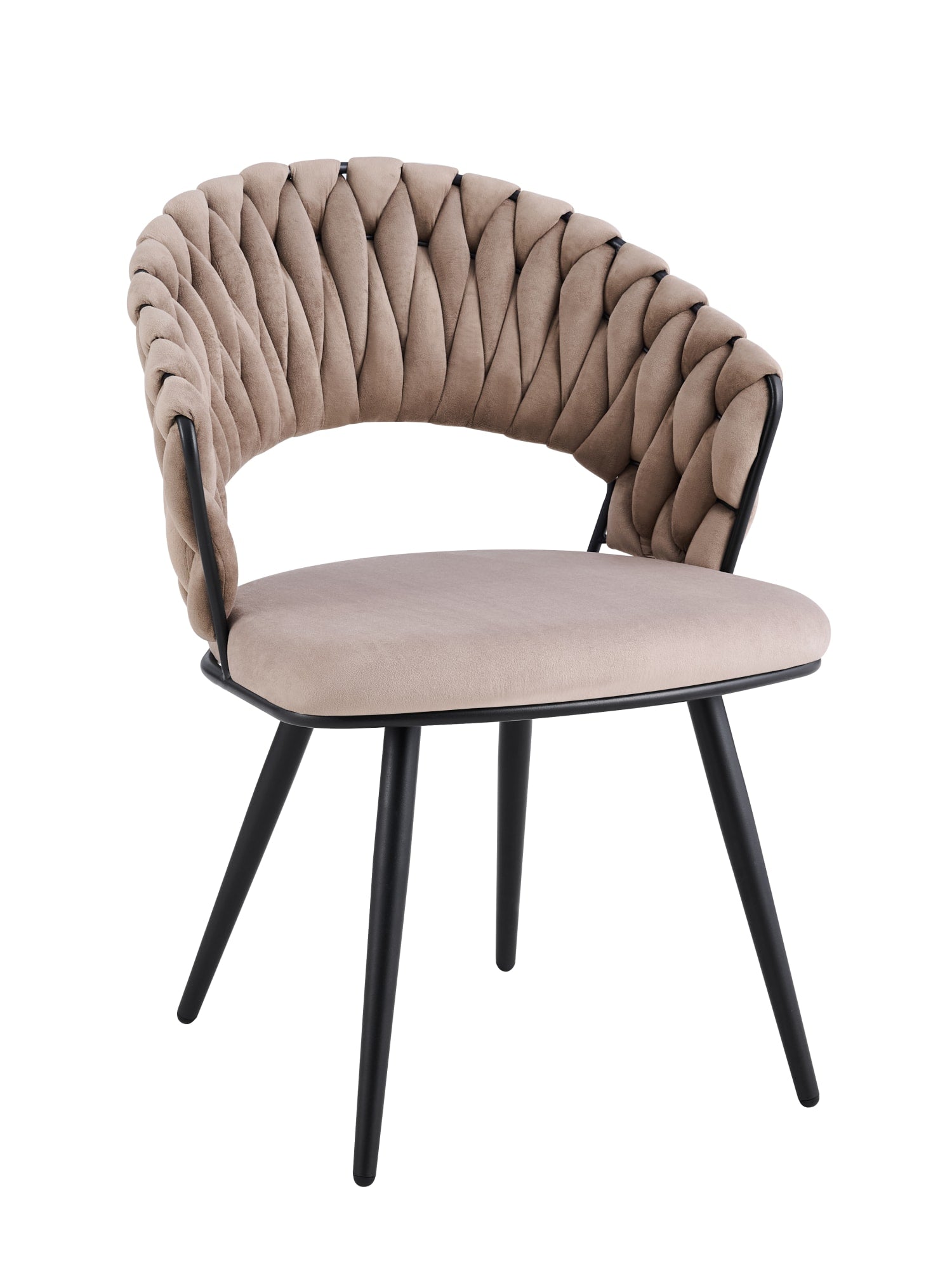 CHAISE CAROLINA PIEDS METAL NOIR VELOURS TAUPE