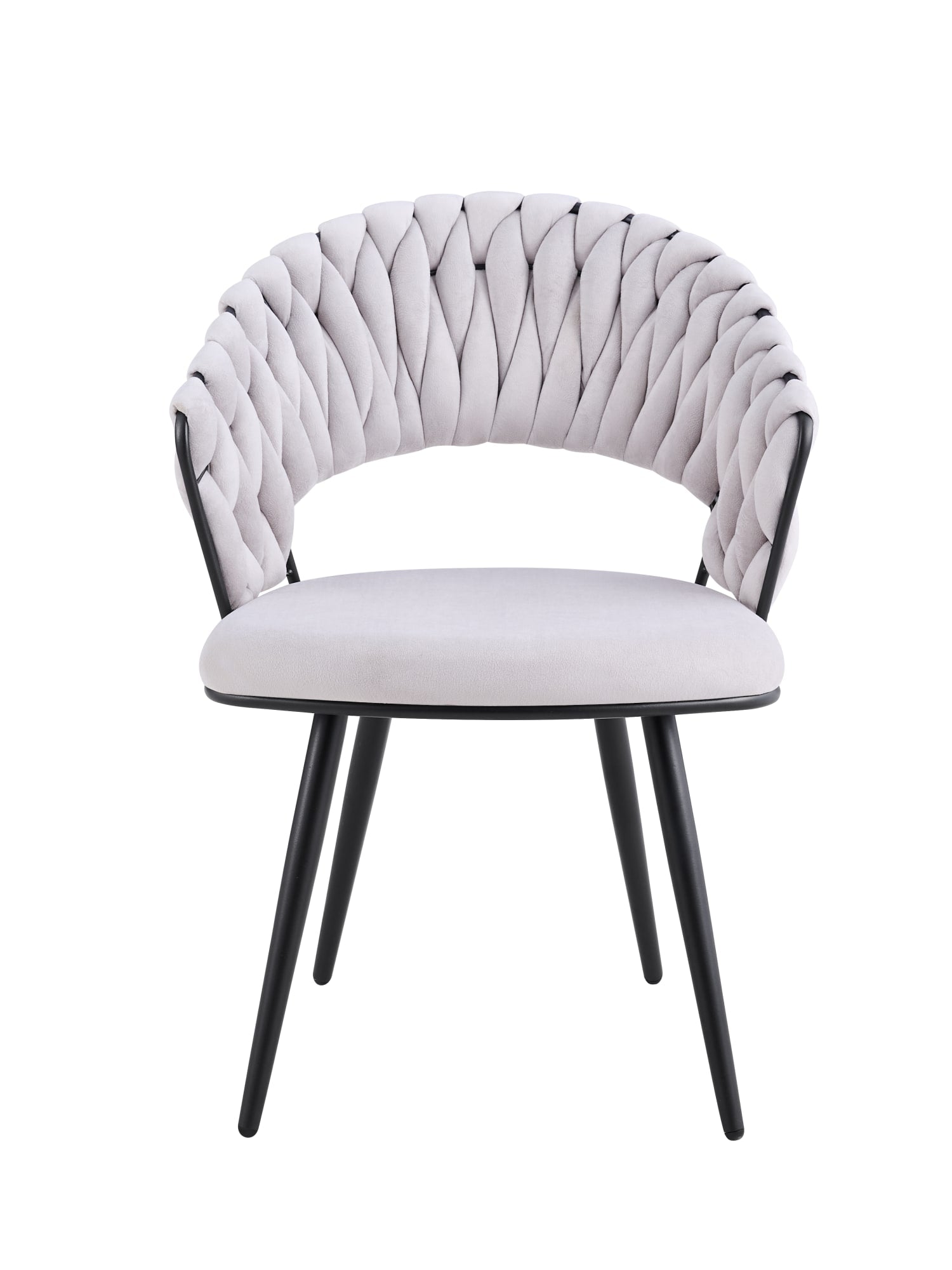 CHAISE CAROLINA PIEDS METAL NOIR VELOURS LIGHT GRIS