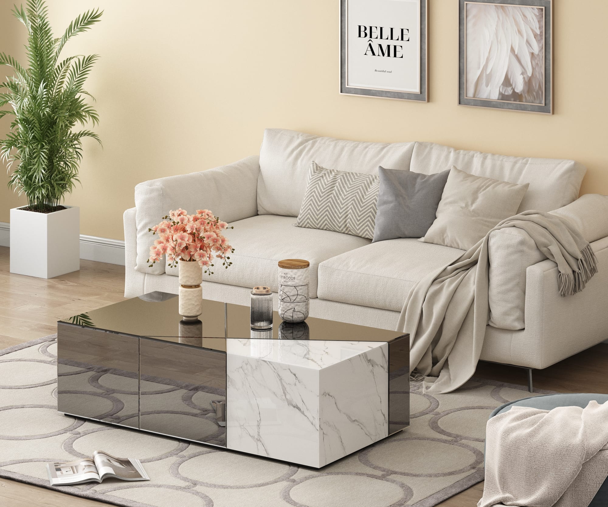 TABLE BASSE ALPHA MIROIR GRIS MARBRE