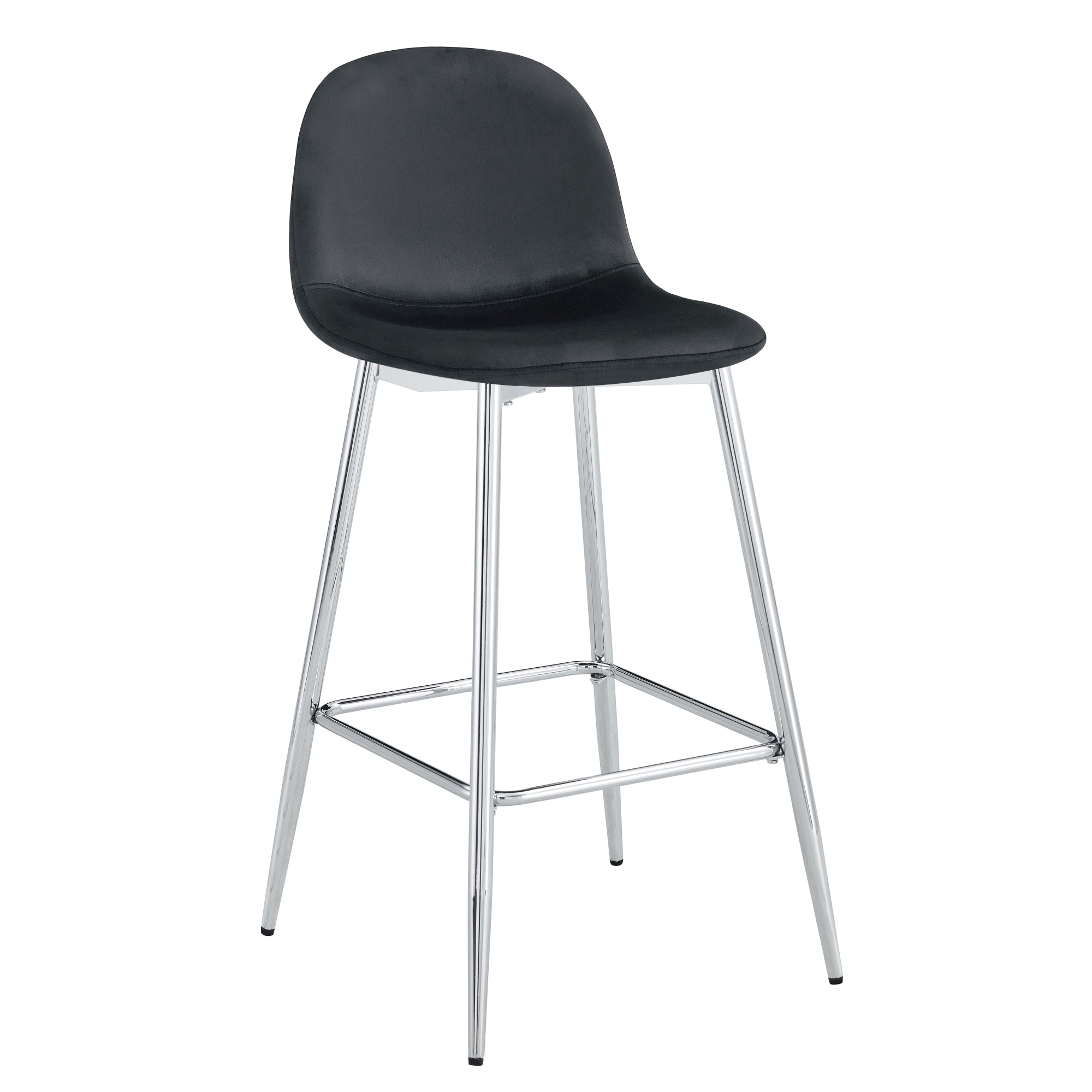 TABOURET DE BAR SCANDINAVE PIED CHROME VELOURS NOIR