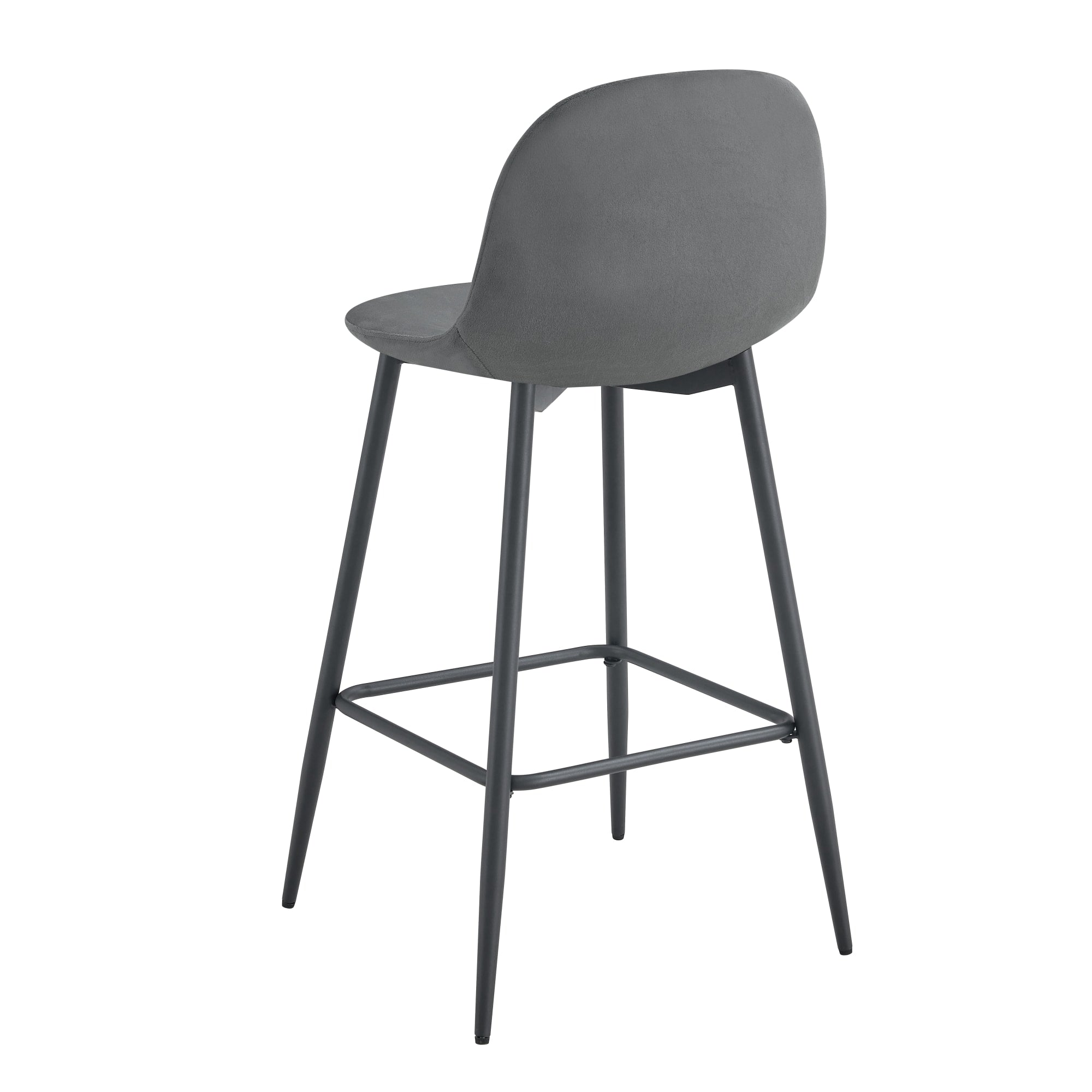 TABOURET DE BAR SCANDINAVE PIED METAL NOIR VELOURS ANTHRACITE