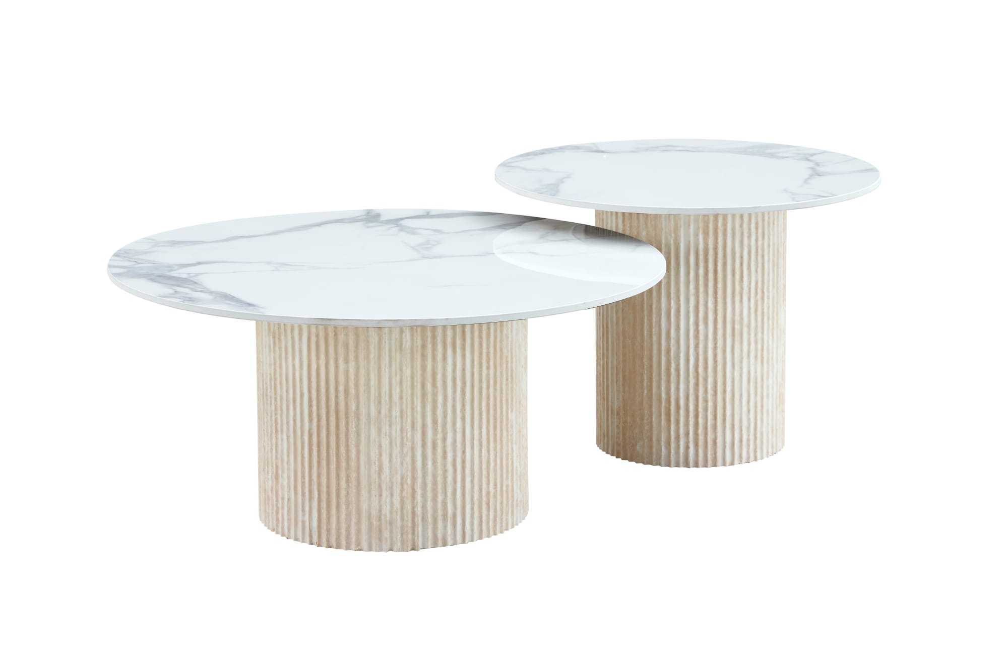 TABLE BASSE GIGOGNE MINA PIED TRAVERTIN PLATEAU CERAMIQUE MARBRE BLANC (BLB) 60x45cm + 80x38cm