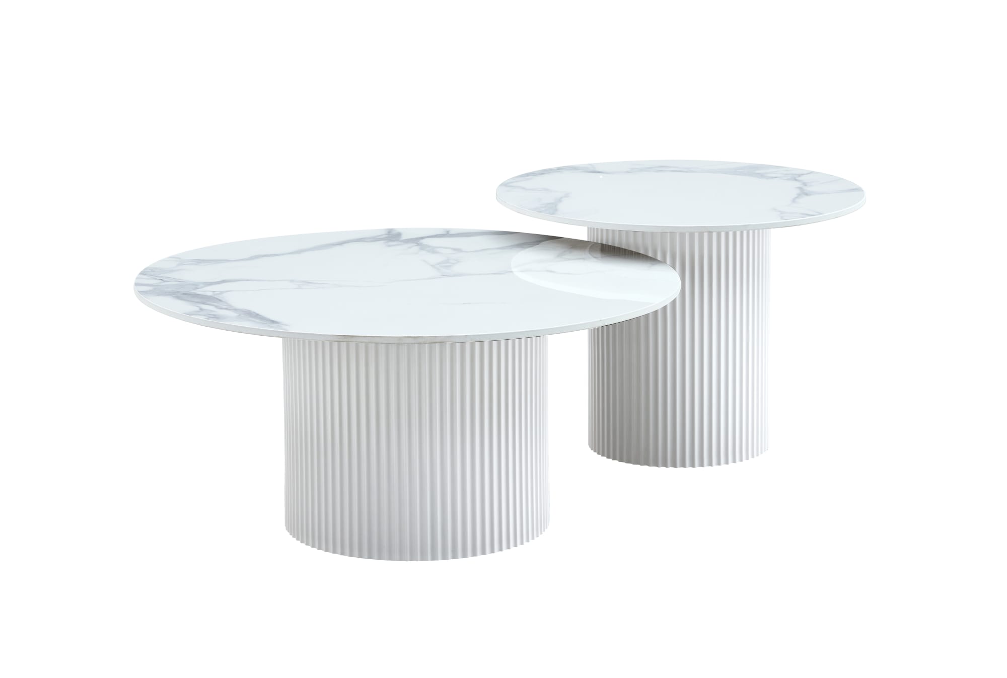 TABLE BASSE GIGOGNE MINA PIED BLANC PLATEAU CERAMIQUE MARBRE BLANC (BLB) 60x45cm + 80x38cm