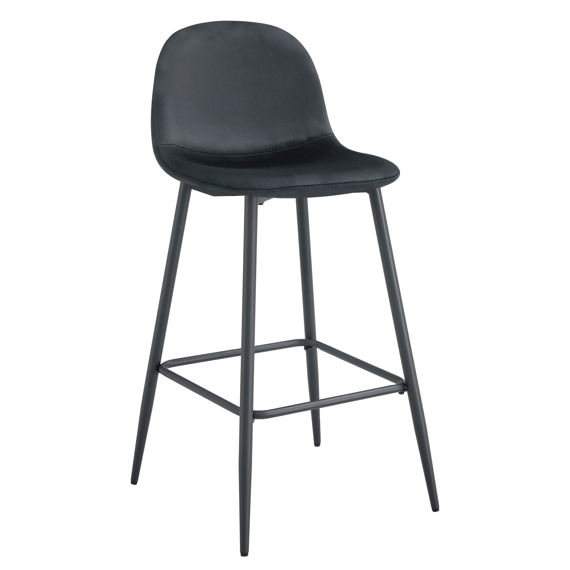 TABOURET DE BAR SCANDINAVE PIED METAL NOIR VELOURS NOIR