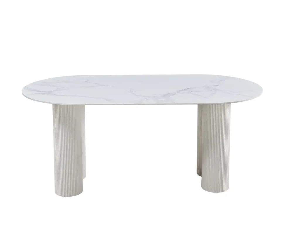 Table VENEZIA plateau céramique marbré blanc L 180 cm
