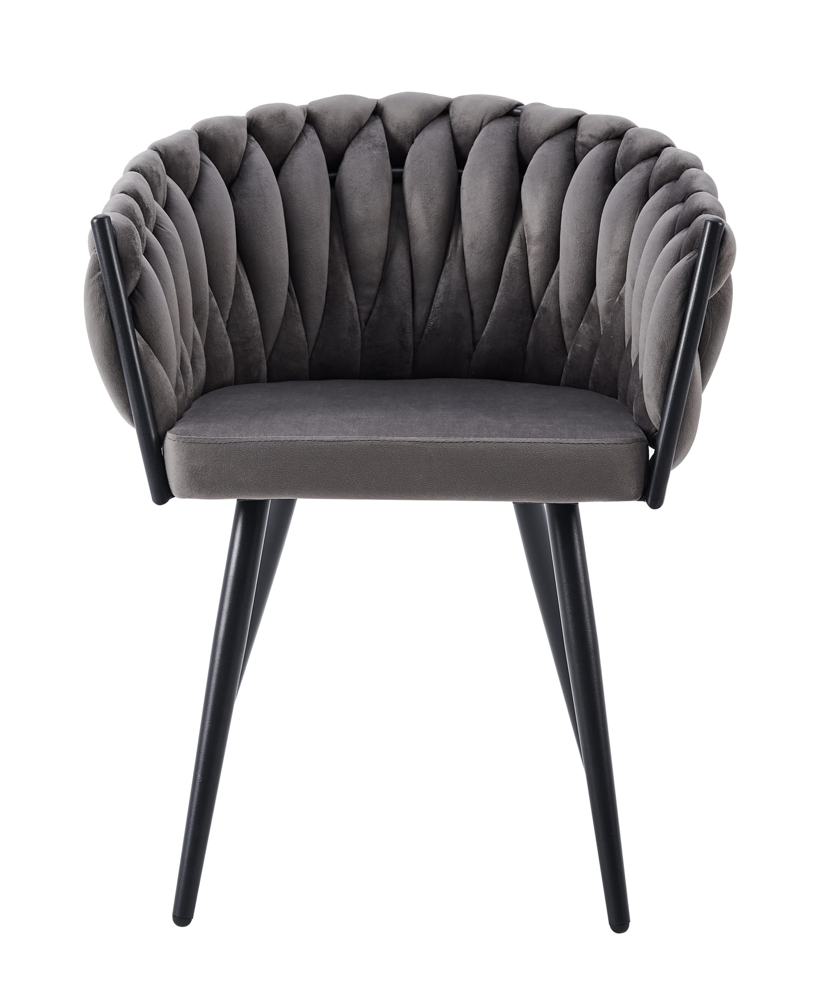 CHAISE AVEC ACCOUDOIR TRESSEE PIED METAL NOIR VELOURS ANTHRACITE