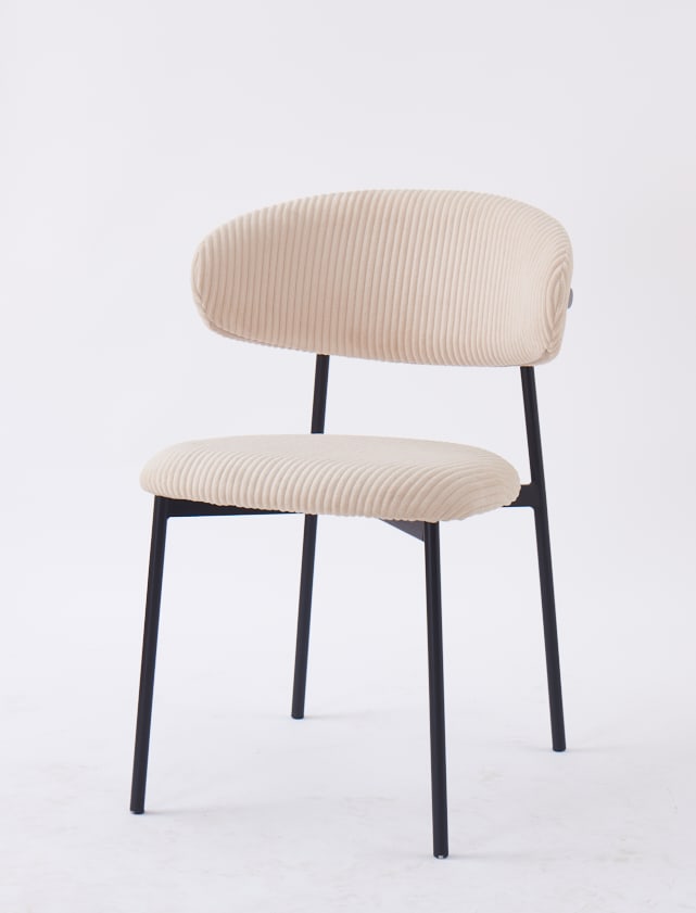 CHAISE LULU PIEDS METAL NOIR COTELE BEIGE