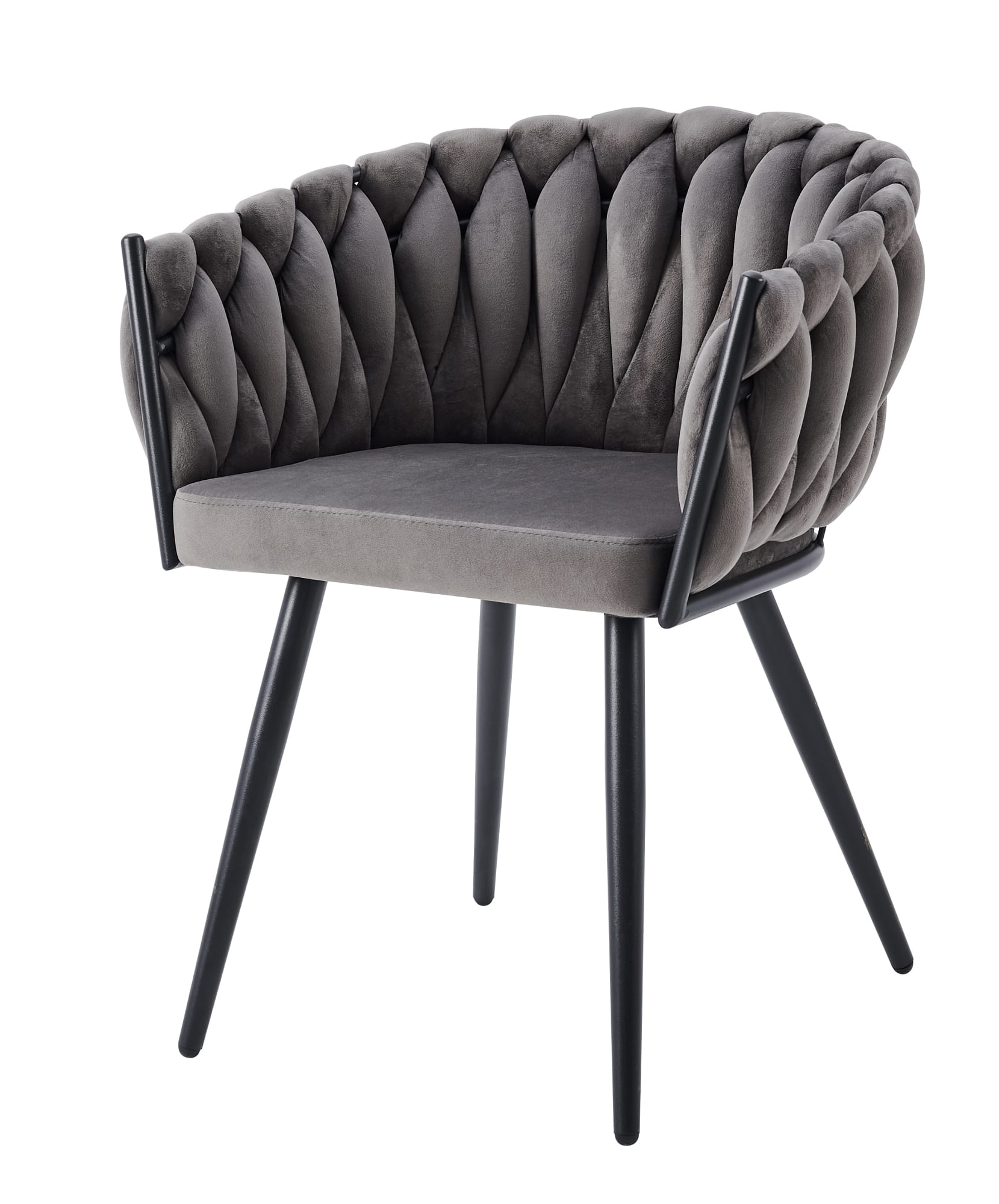 CHAISE AVEC ACCOUDOIR TRESSEE PIED METAL NOIR VELOURS ANTHRACITE