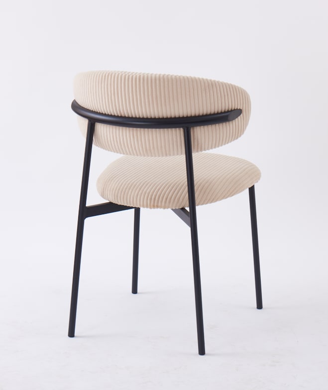 CHAISE LULU PIEDS METAL NOIR COTELE BEIGE