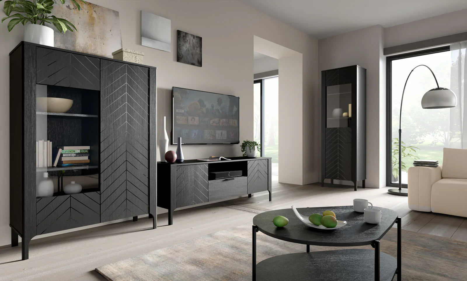 Vitrine Moderne avec Motif à Chevrons et Étages Spacieux - Decora Home