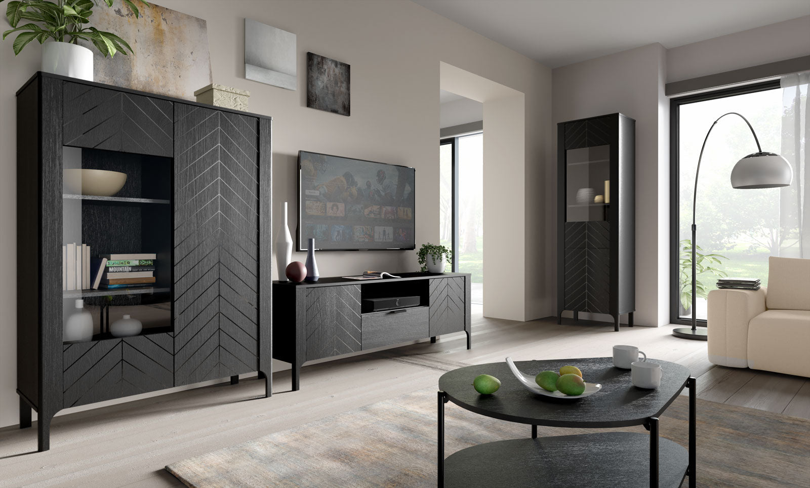 Vitrine Moderne avec Portes Vitrées et Étages Spacieux - Decora Home