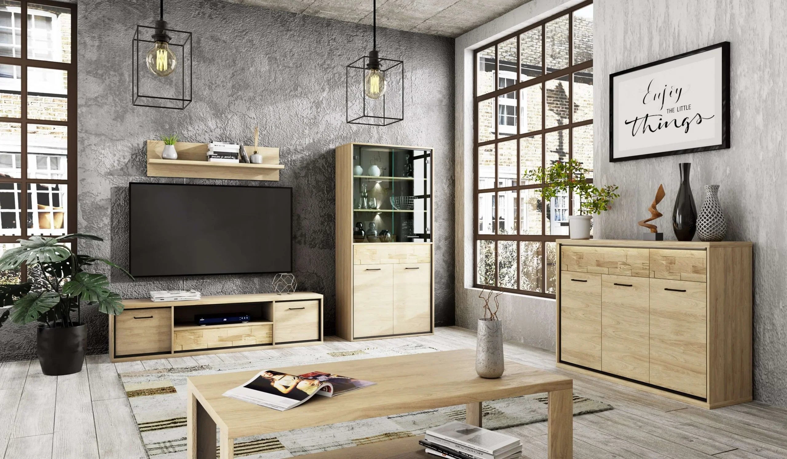 Grande Commode, Buffet Lumineuse en Hickory Naturel avec Deux Tiroirs - Decora Home