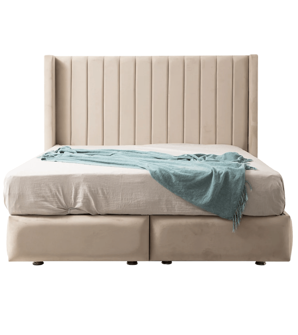 LIT COFFRE TOKYO BOX VELOURS BEIGE 160X200CM