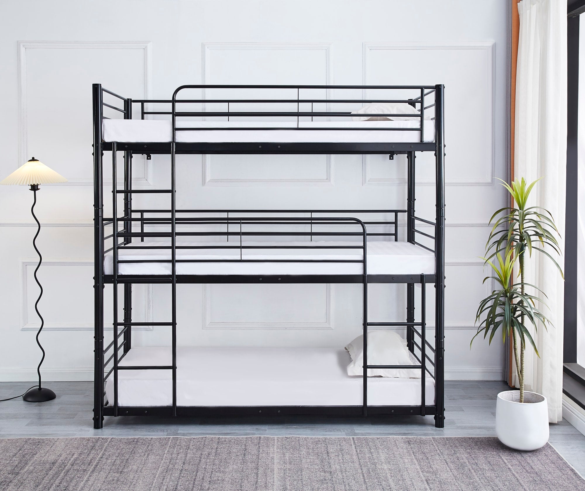 LIT SUPERPOSÉ TRIO EN METAL NOIR 1 PLACE 90x190 cm