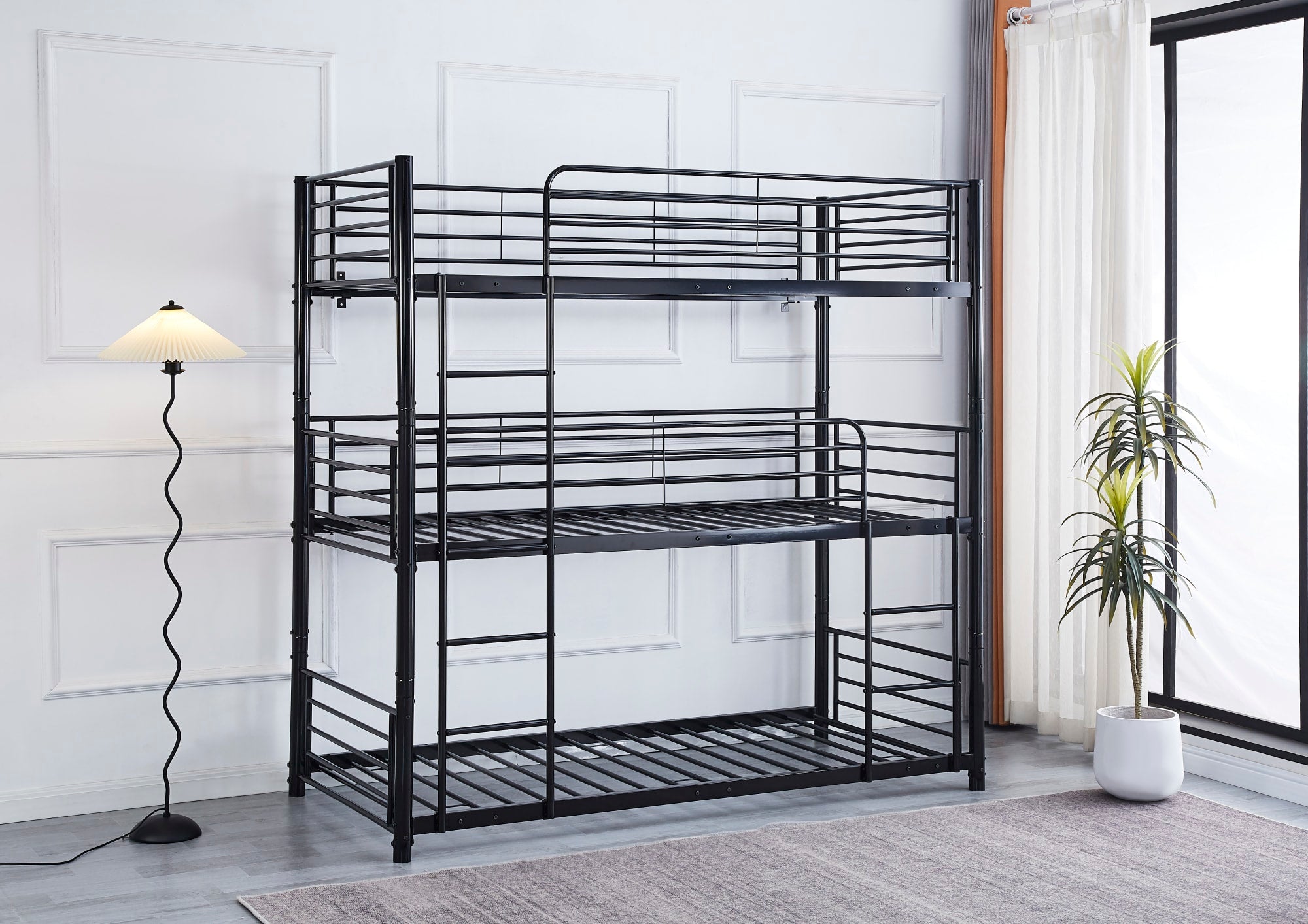 LIT SUPERPOSÉ TRIO EN METAL NOIR 1 PLACE 90x190 cm