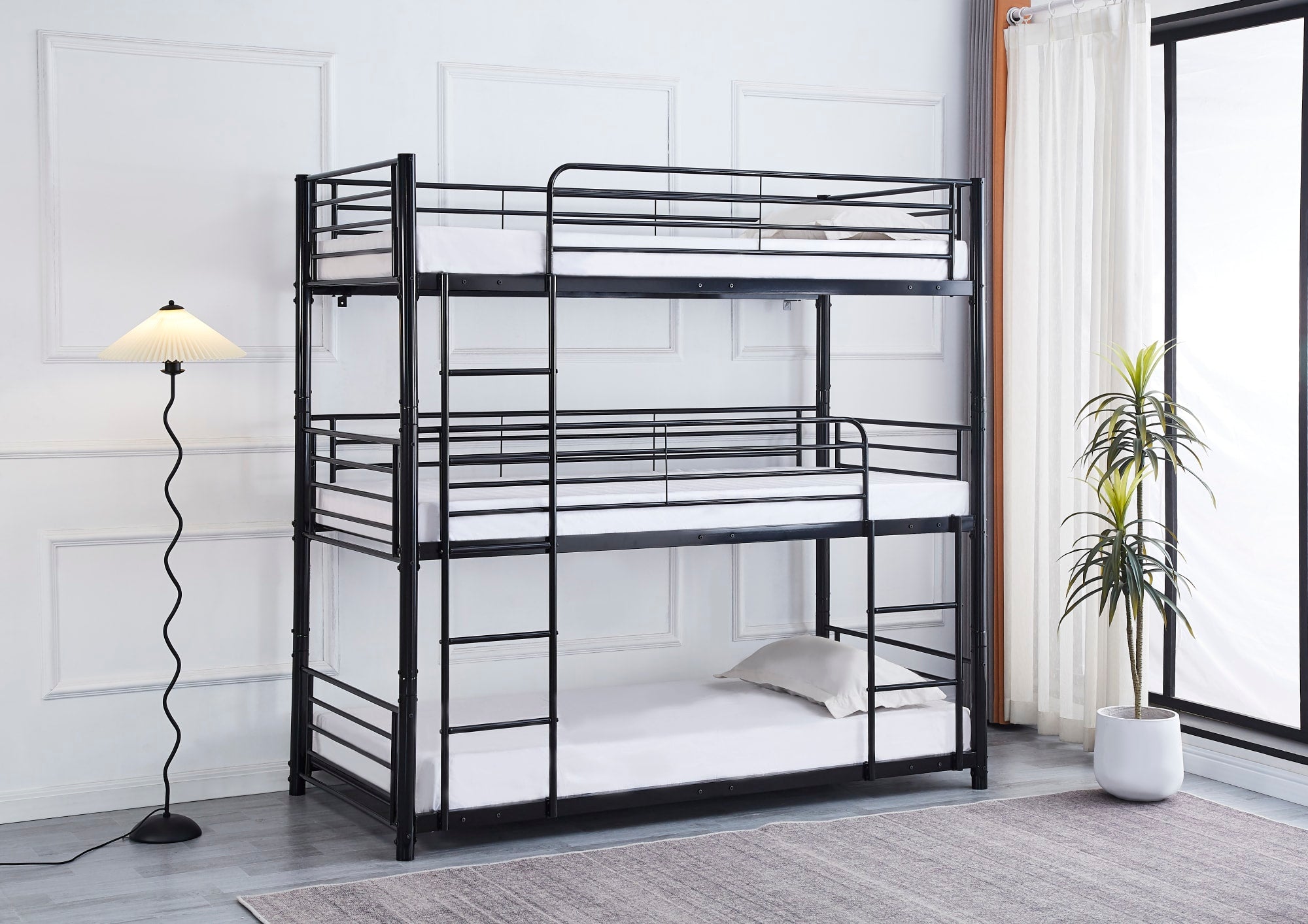 LIT SUPERPOSÉ TRIO EN METAL NOIR 1 PLACE 90x190 cm