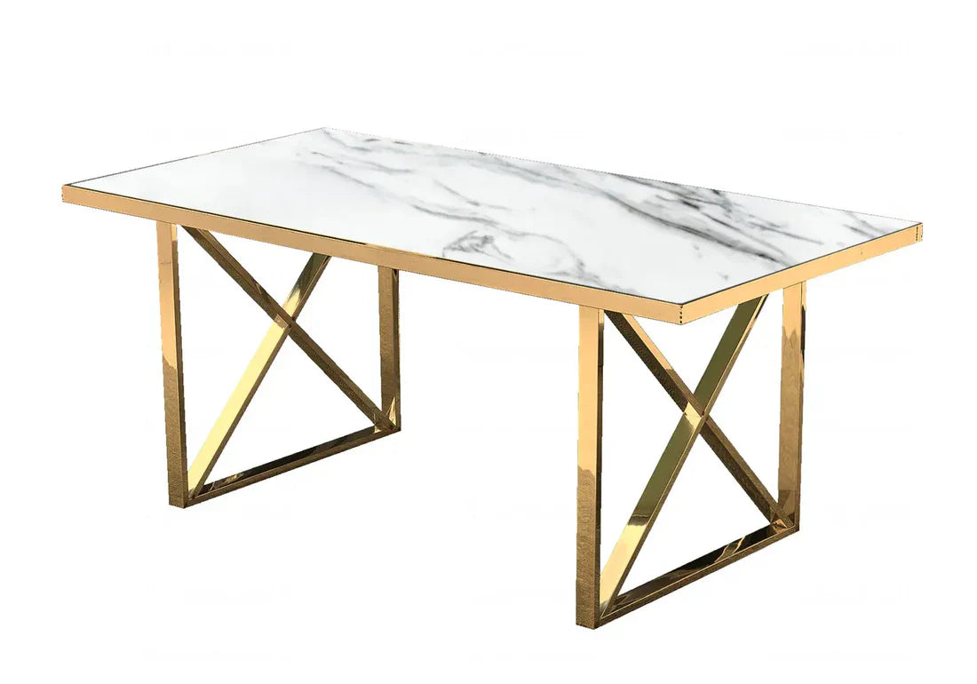 Ensemble de table à Manger en Marbre Blanc et 4 Chaises en Velours Beige