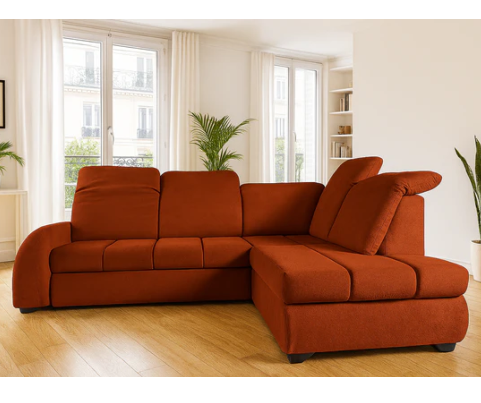 Canapé d’angle convertible en velours avec lit intégré et appui-têtes réglables angle droit