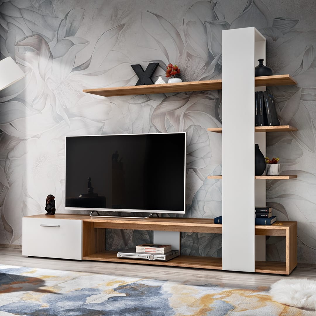 Composition TV ECO 190cm - Blanc & Chêne Wotan - WTW EC