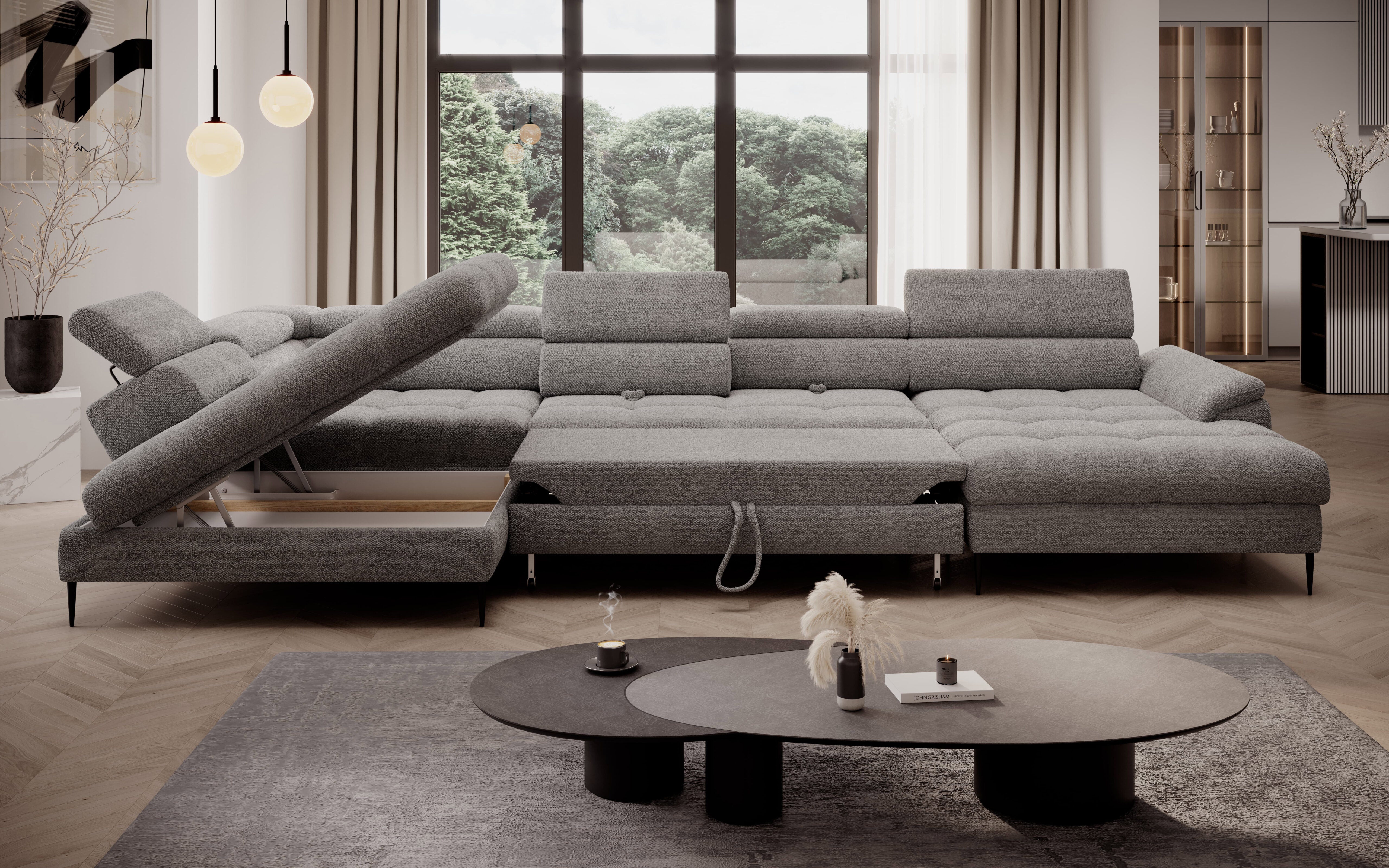 Canapé d'angle XL avec fonction lit et coffre de rangement intégré - Decora Home
